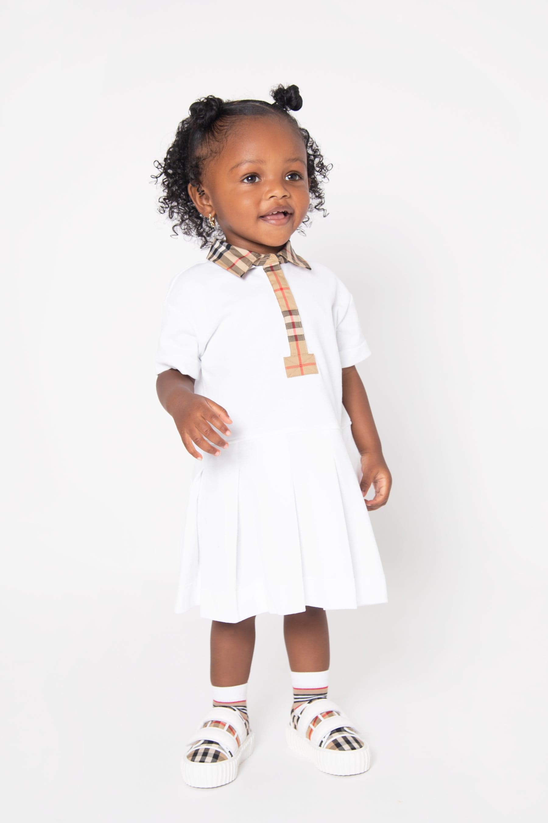 Burberry Kids Baby Girls Tavi Check Polo Dress In White