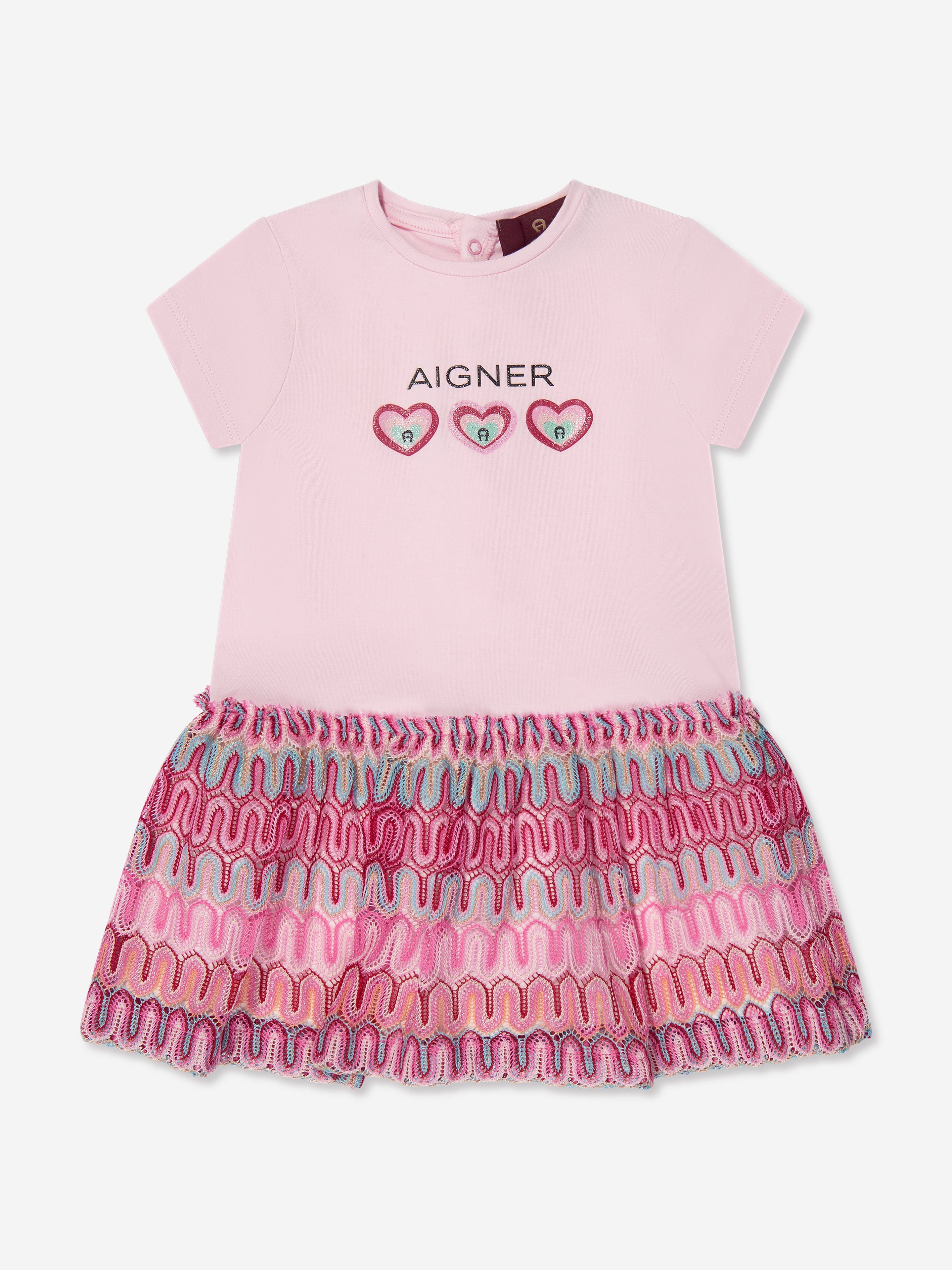 Aigner ピンクの女の赤ちゃんのロゴドレス | Childsplay Clothing