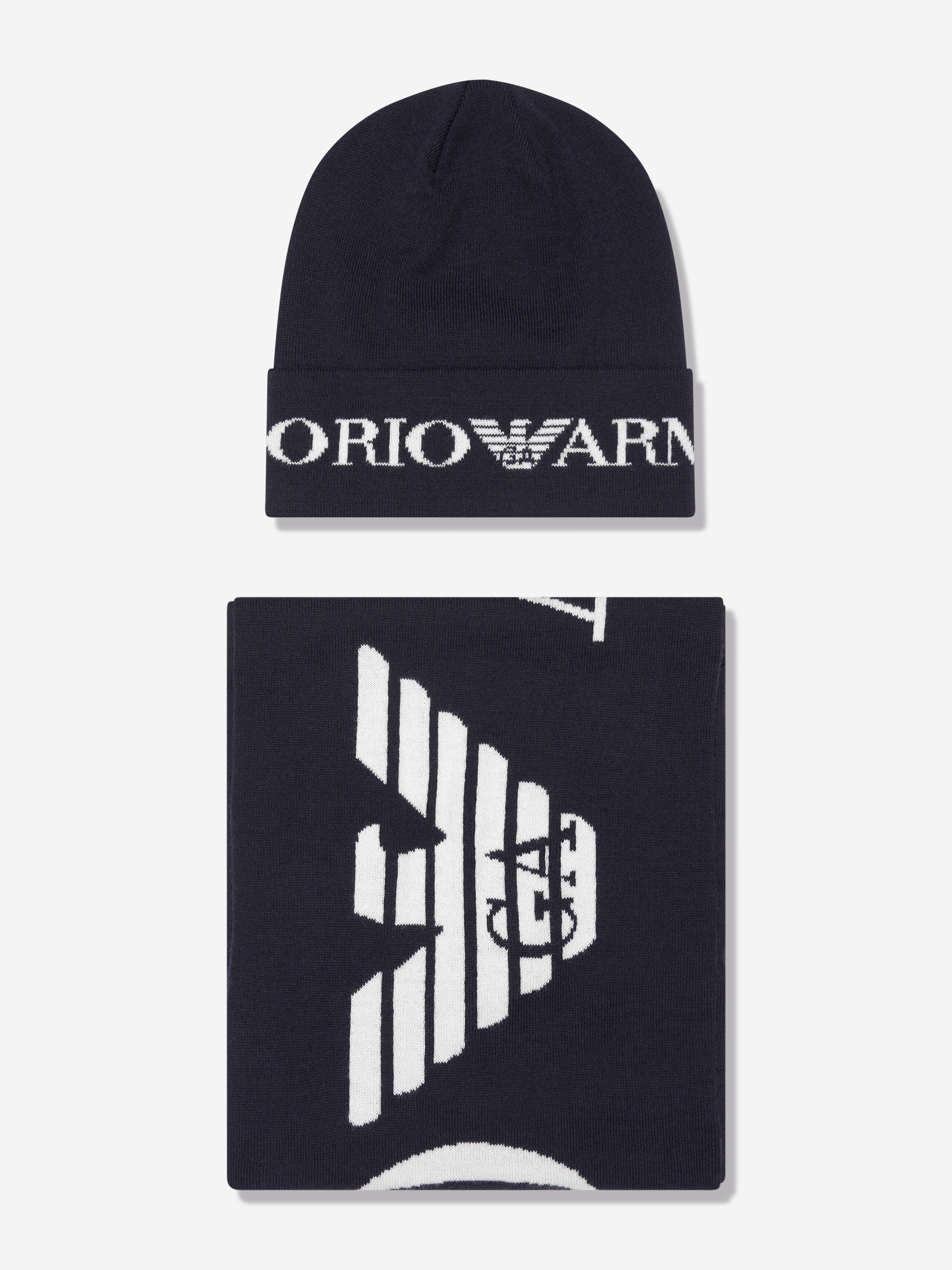 Emporio Armani Boys hat And Scarf Set in Navy Childsplay Clothing