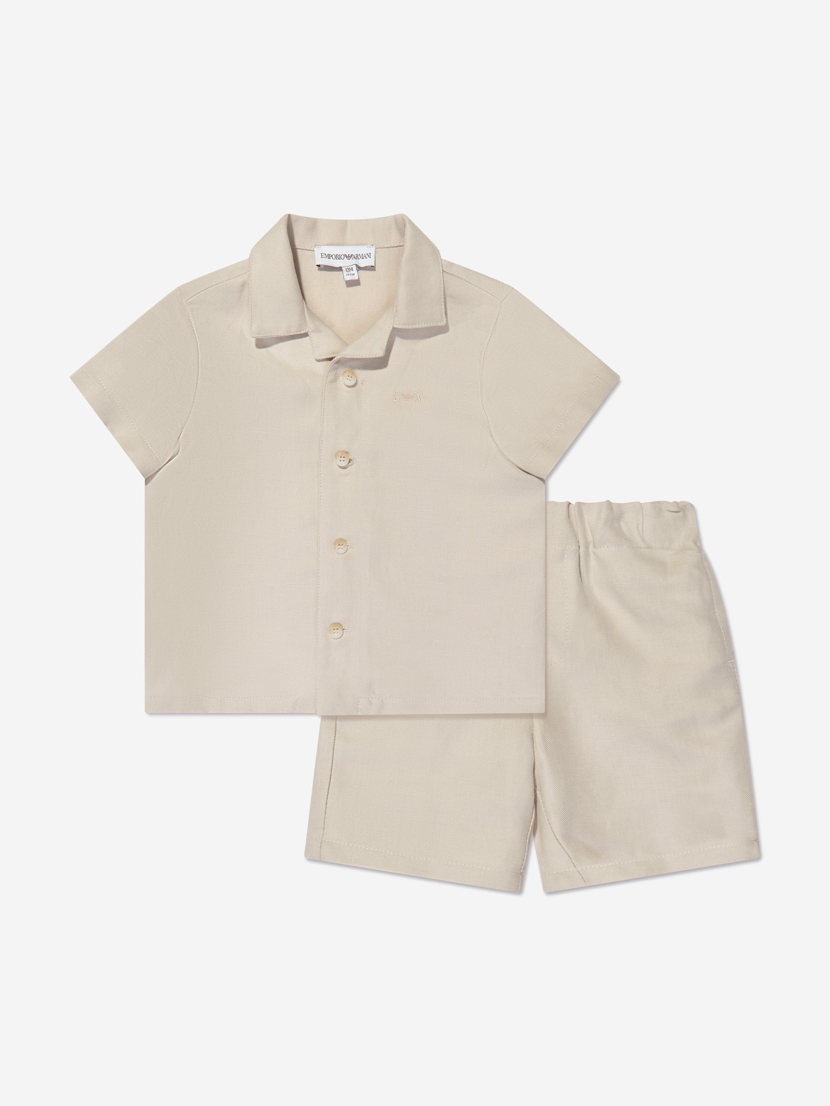 Baby Boys Linen Shirt And Shorts Set In Beige | Childsplay Clothing