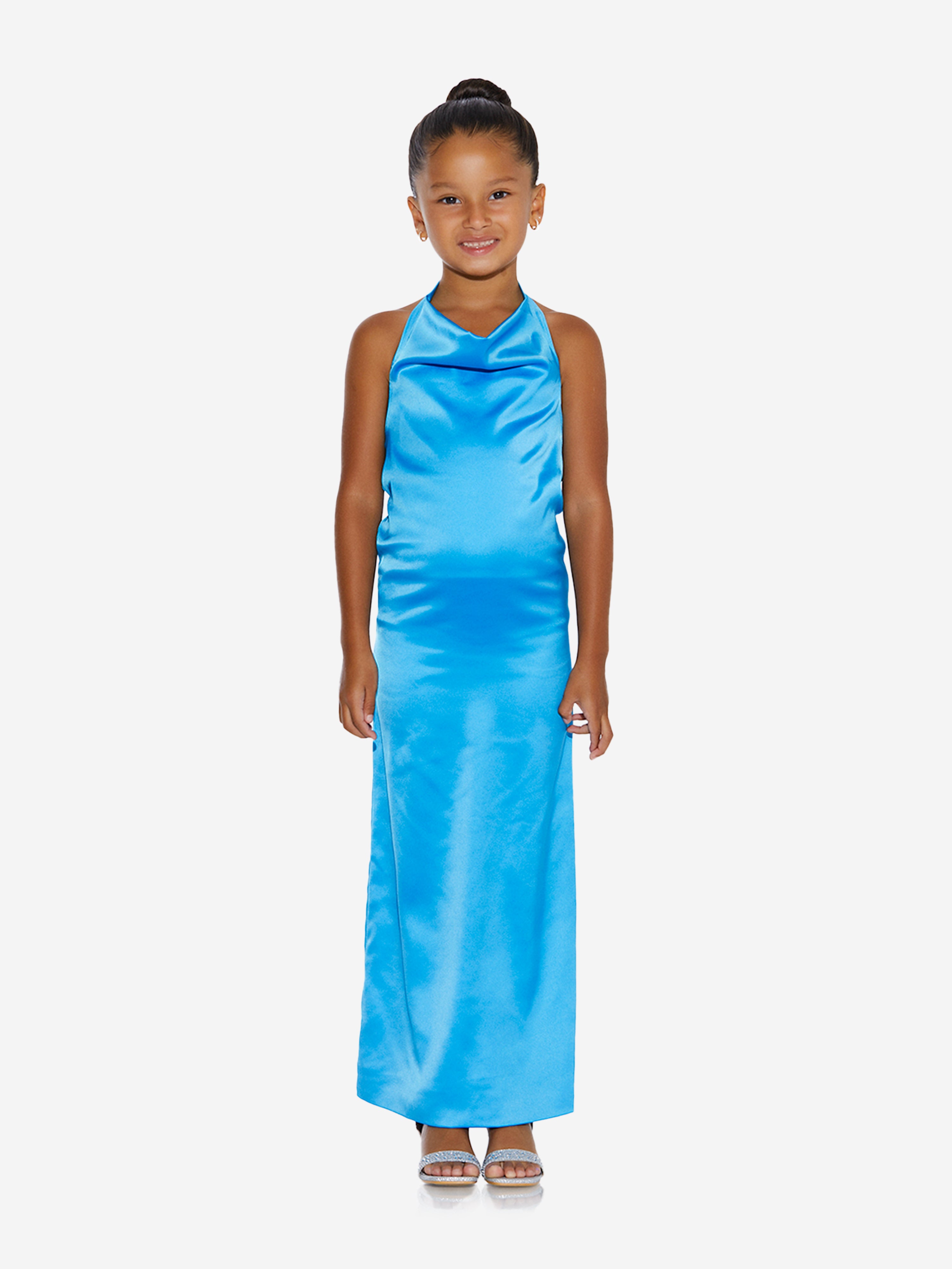 Girls Backless Satin Maxi Dress in Blue | Childsplay Clothing