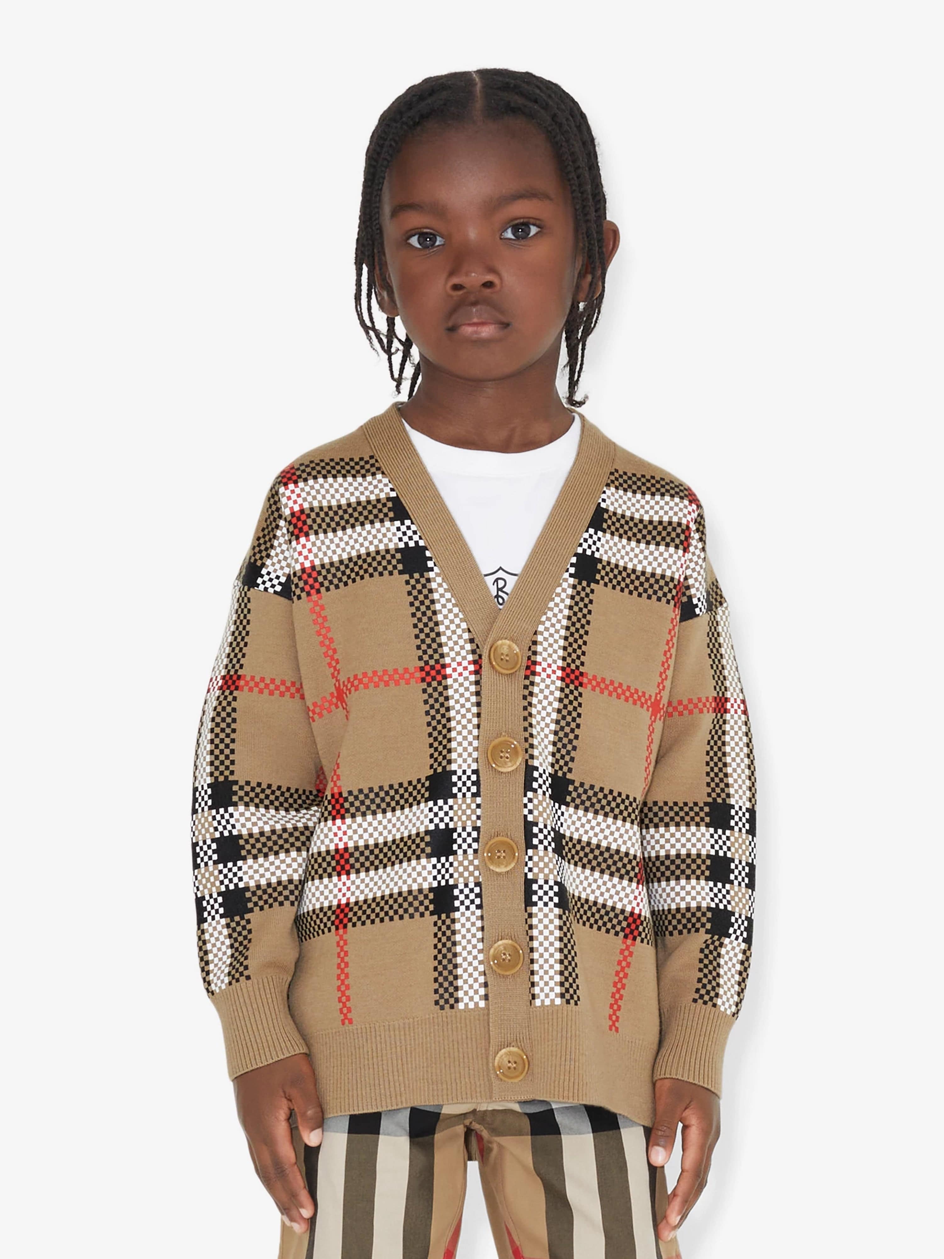 Boys Johnny Cardigan in Archive Beige Check