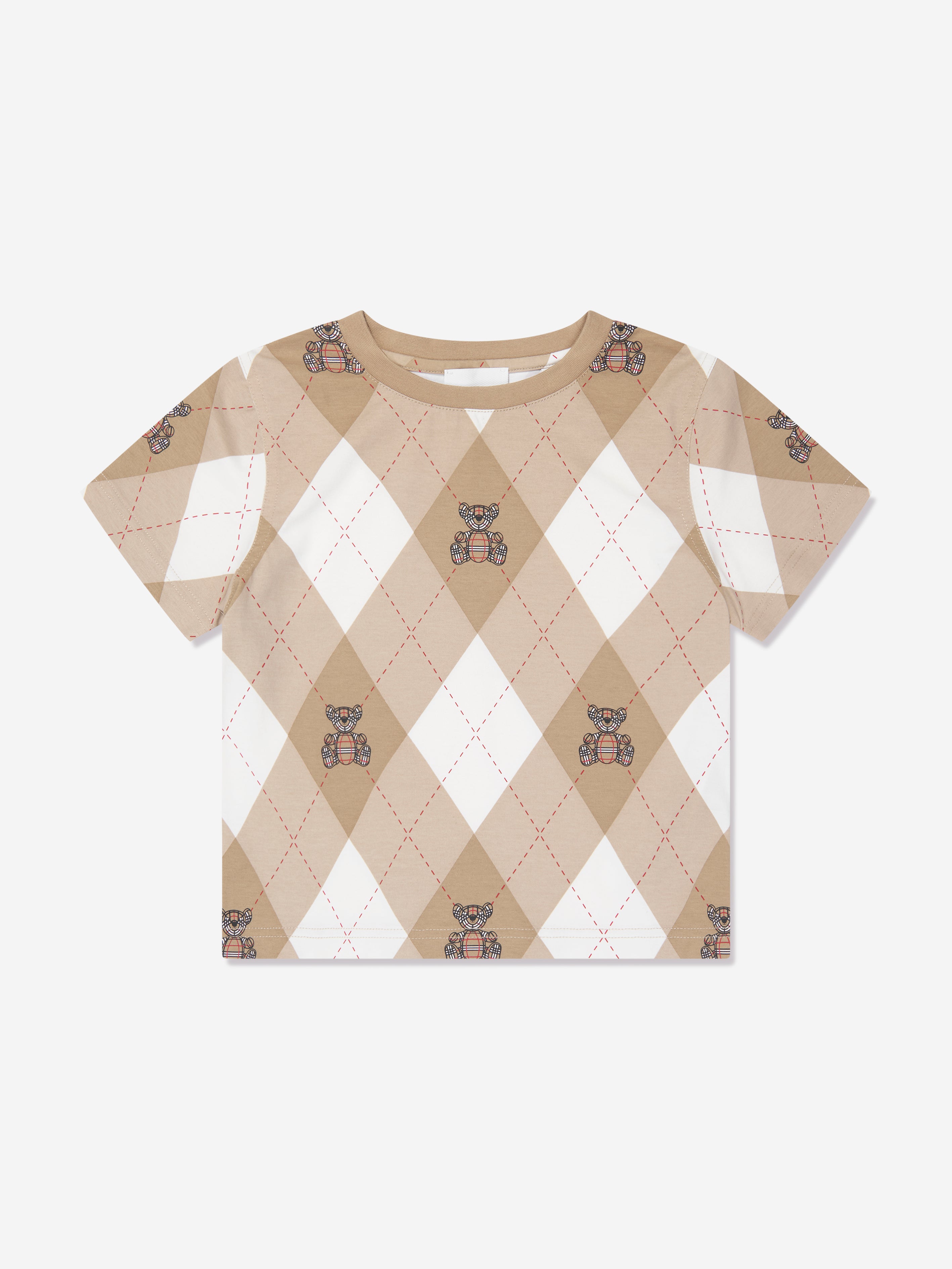 Burberry Kids Kids Cedar Bear Argyle T-Shirt in Soft Fawn