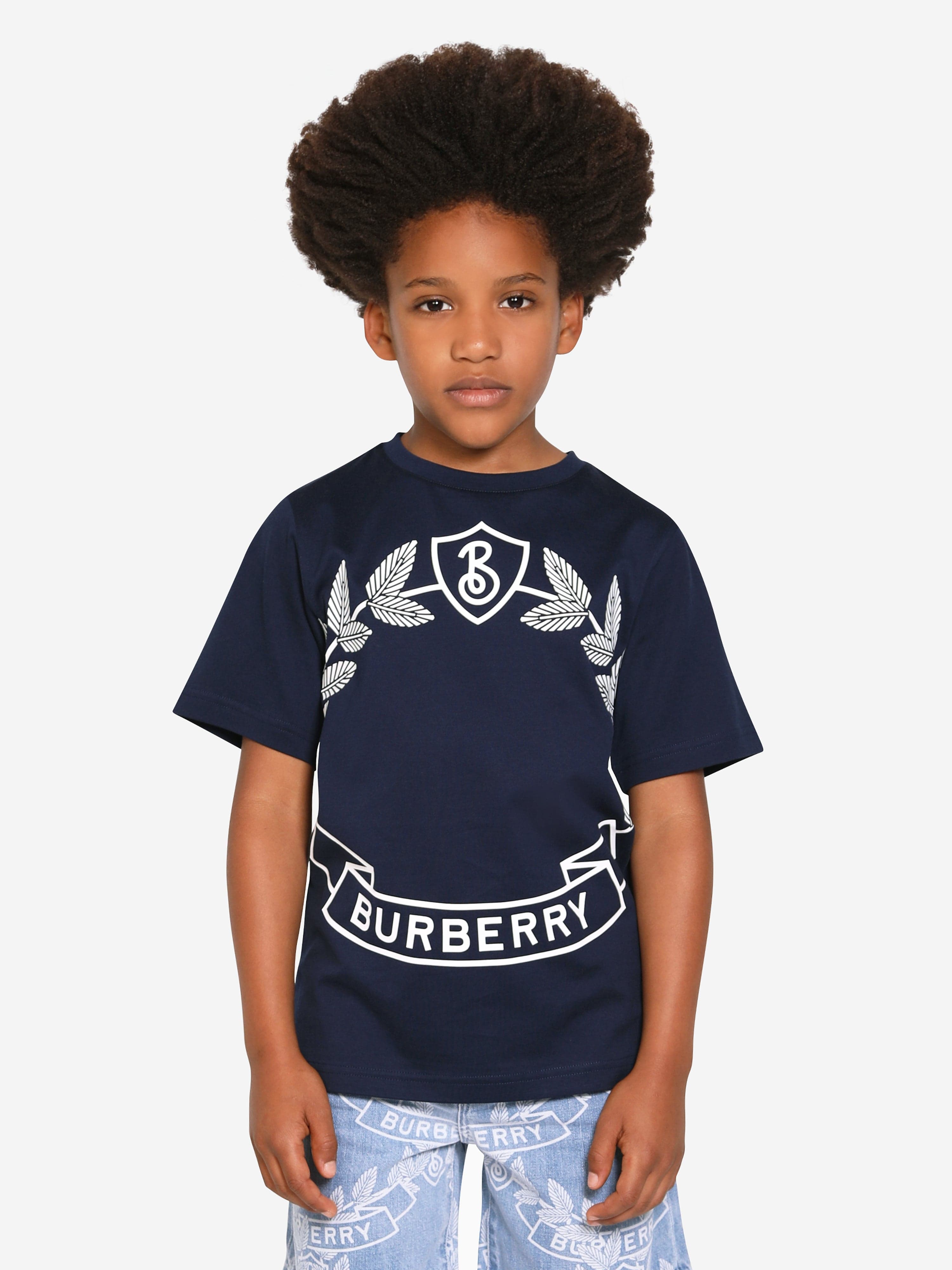 Burberry Kids Boys Crest Print T-Shirt in Blue | Childsplay Clothing