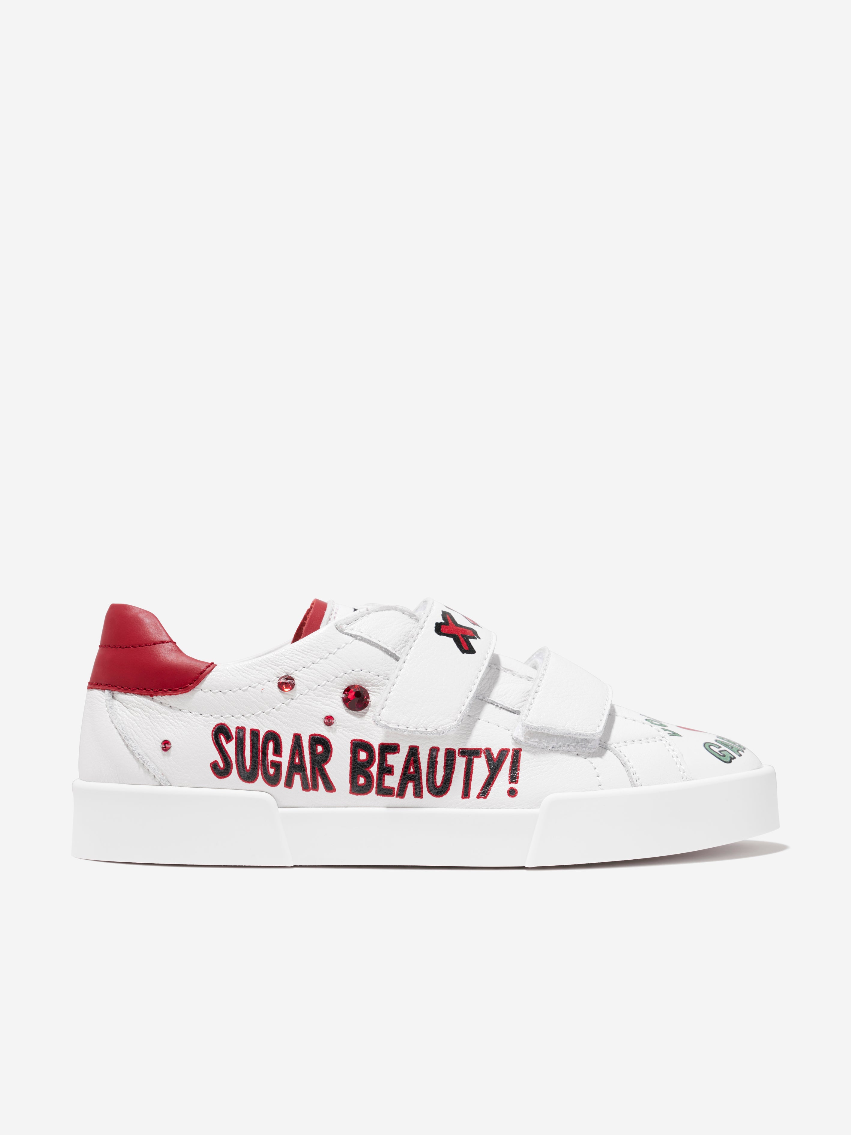 Dolce and Gabbana White/Pink Leather Logo Velcro Straps Sneakers