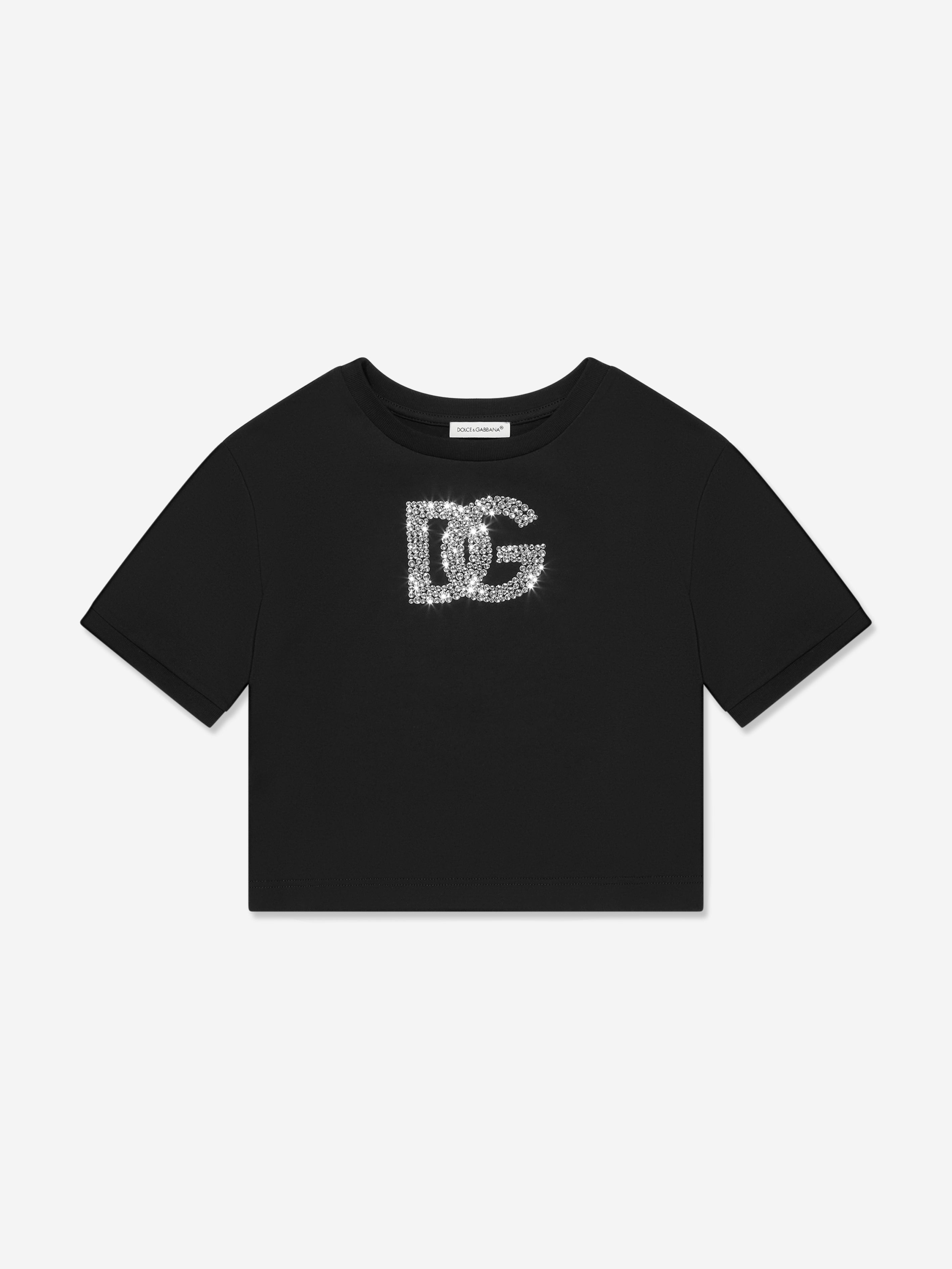 Dolce & Gabbana Kids 女の子のダイアマンテロゴTシャツは黒です