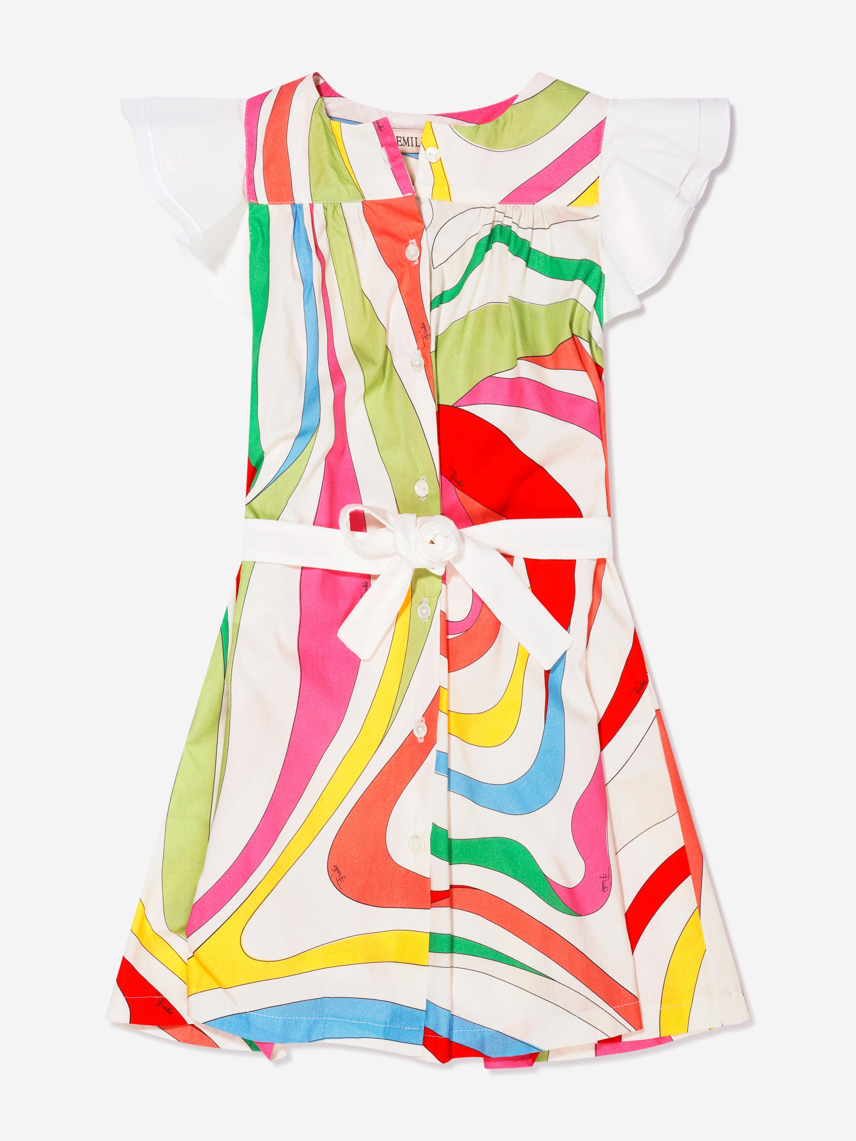 Girls Marmo Print Belted Dress in Multicolour