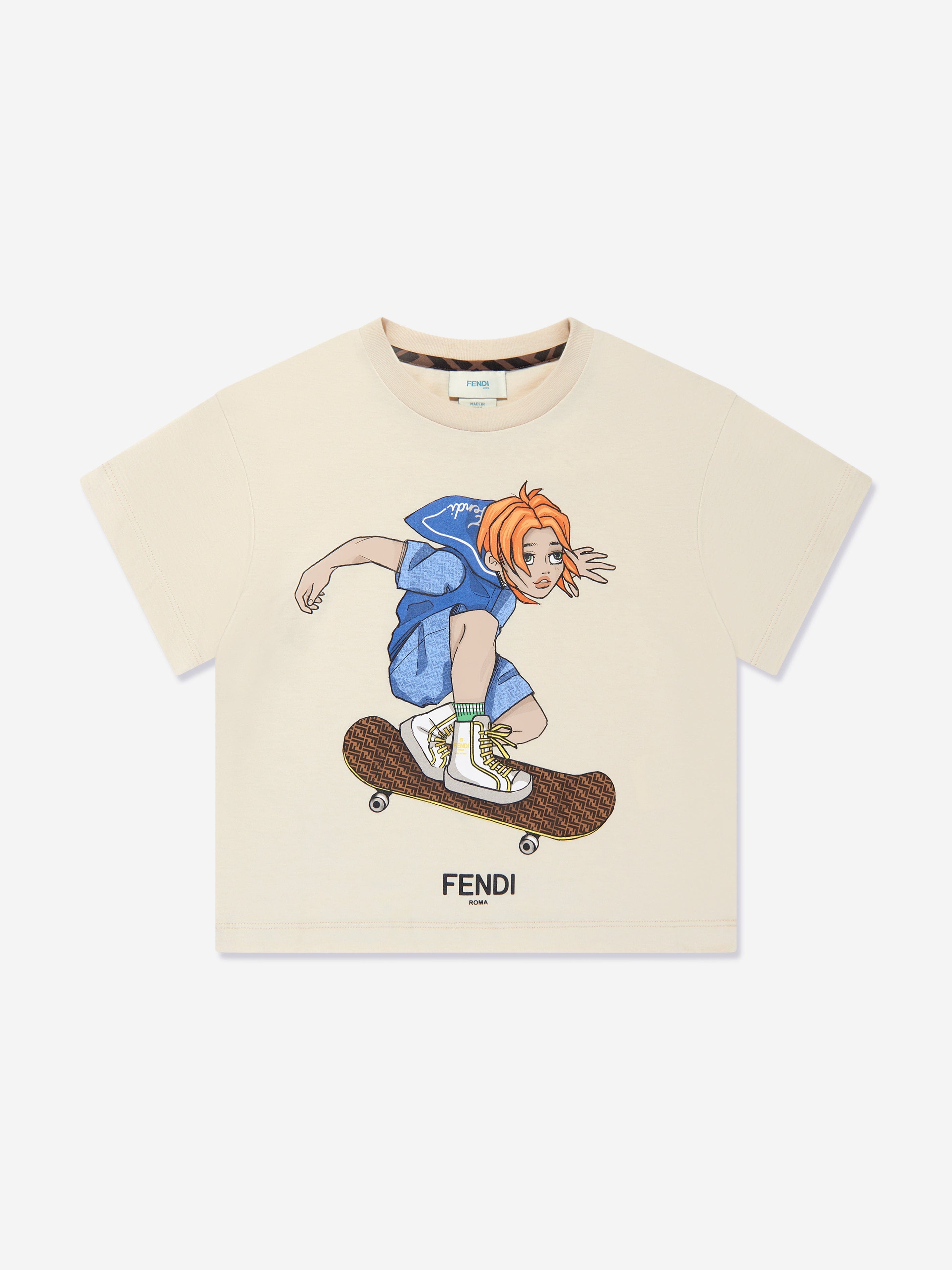 Fendi Kids Boys Graphic Print T-Shirt in Beige | Childsplay Clothing