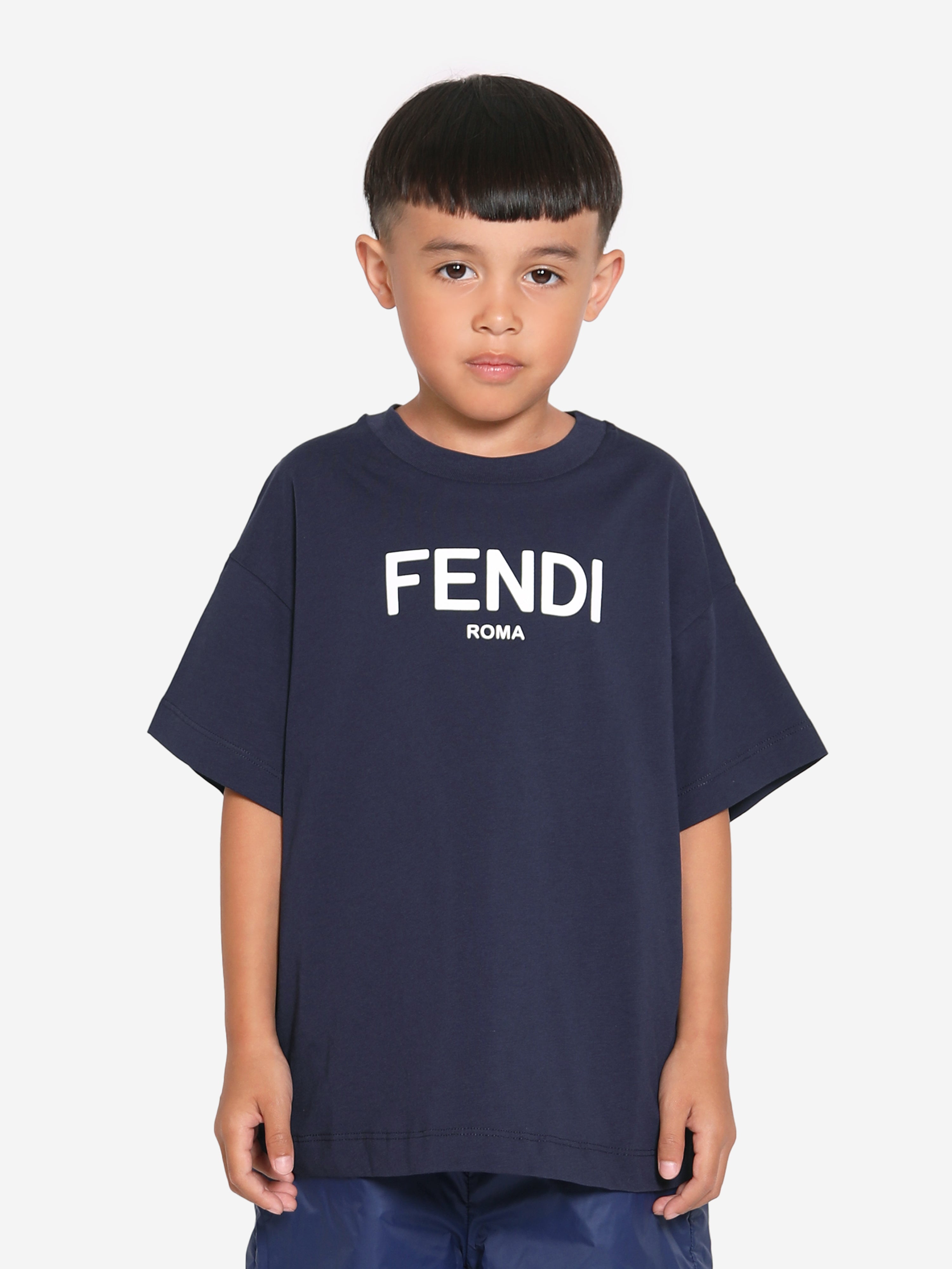 Fendi Kids Boys White Mini Me Spotted Black Orange T-Shirt