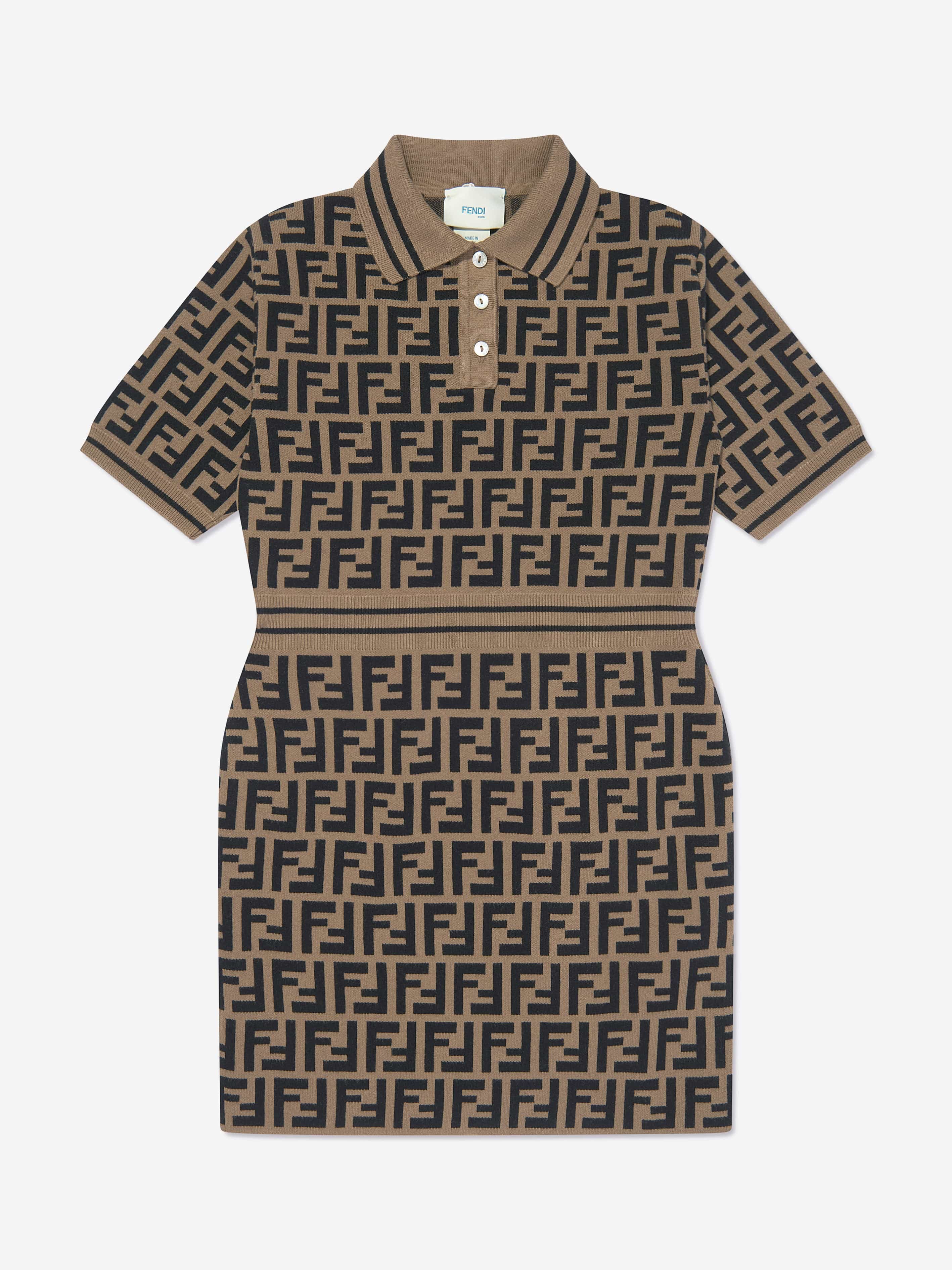 Fendi Girls FF Logo Knitted Dress in Brown 12 Yrs