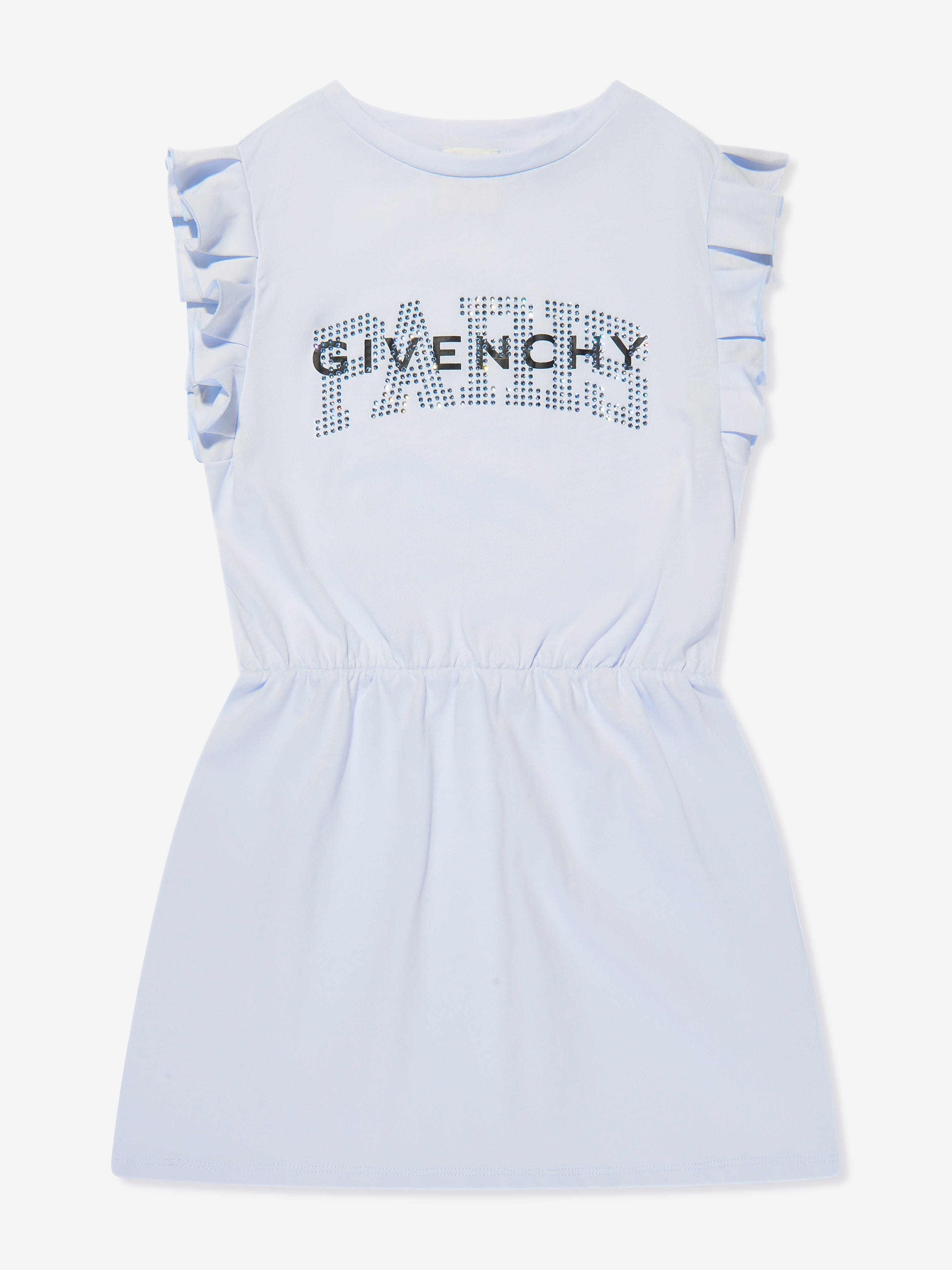 Girls Flounced Logo Dress in Blue