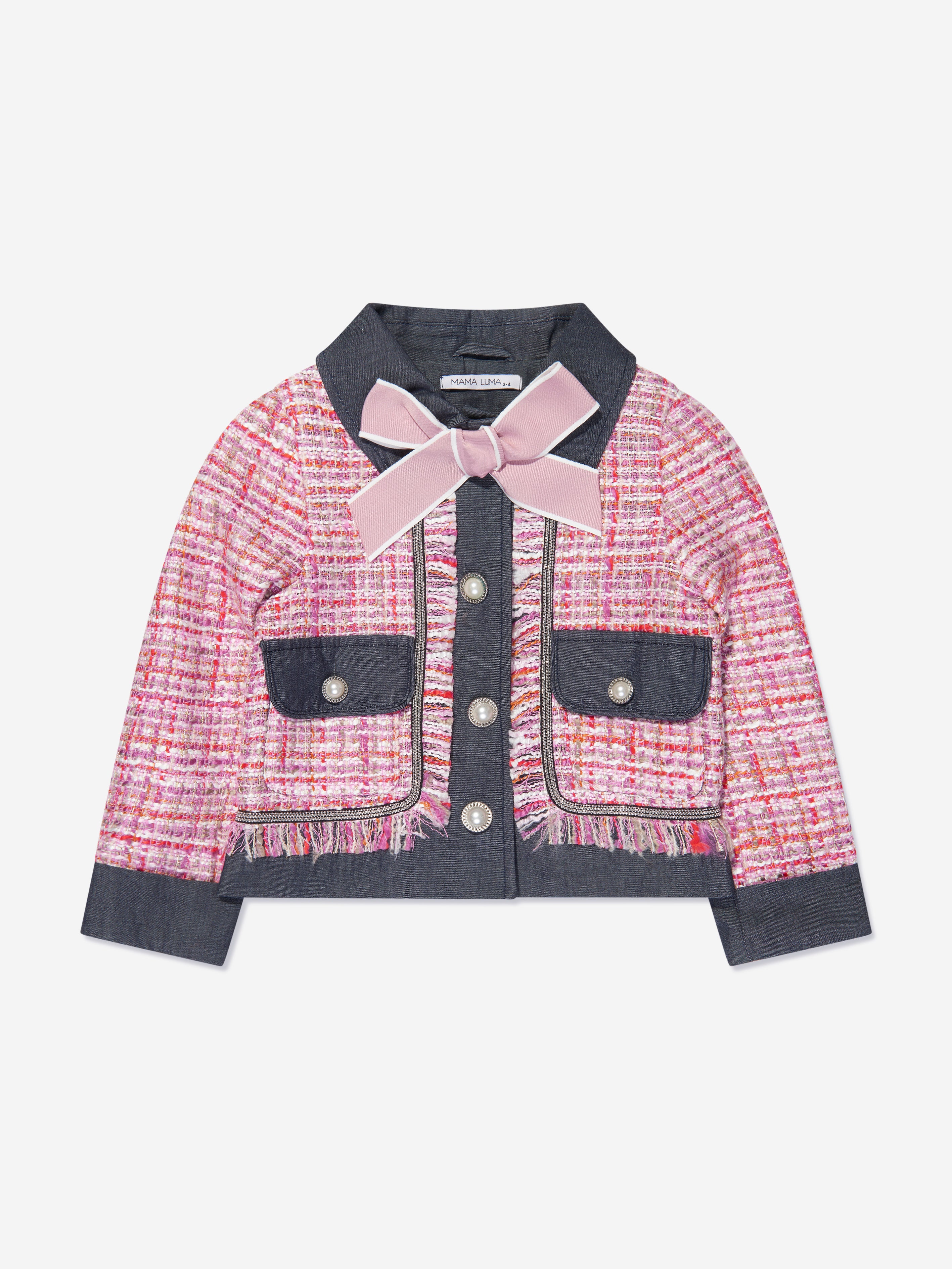 Mama Luma ピンクの女の子エレガントなツイードジャケット