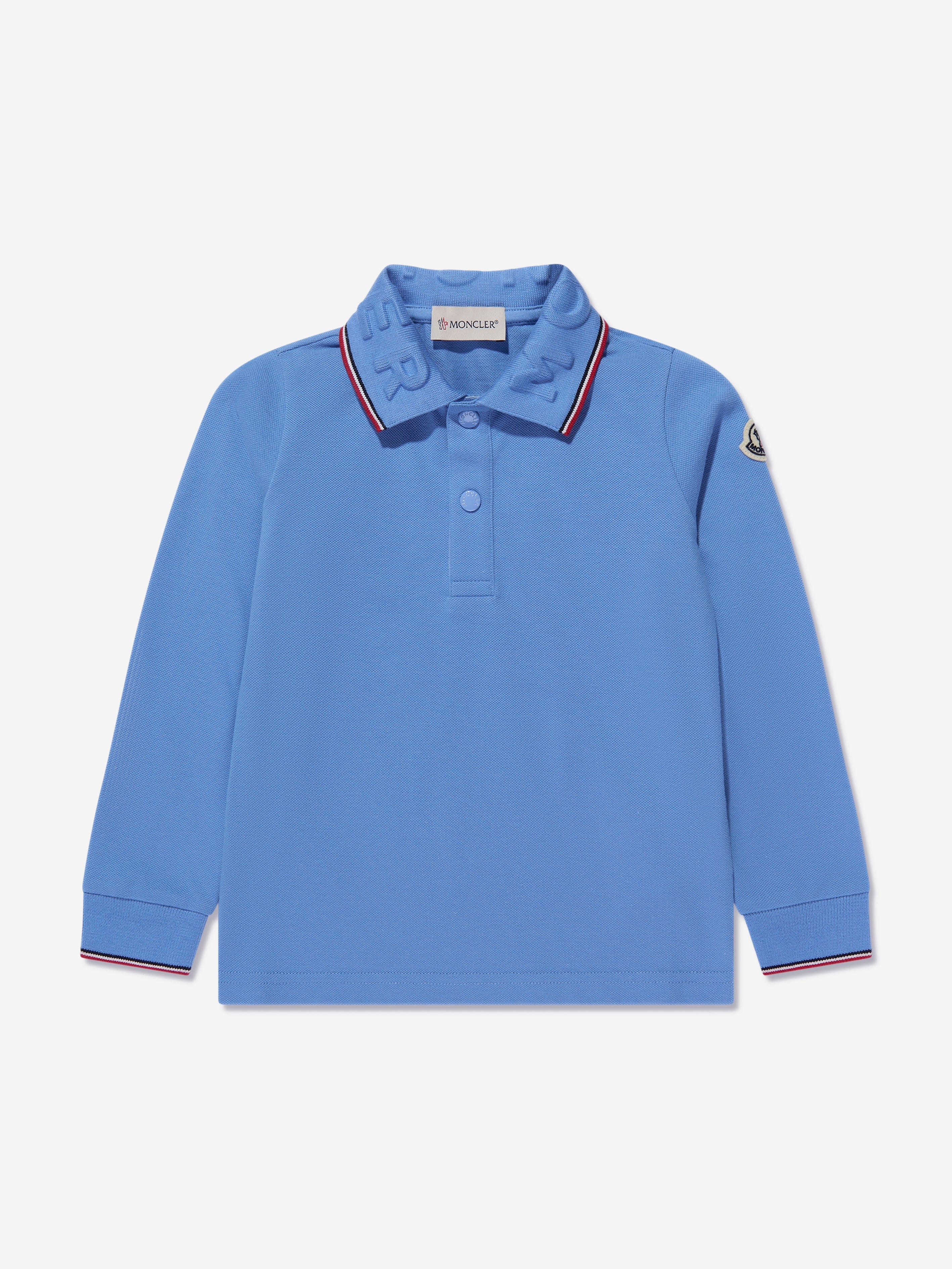 Moncler Enfant Boys Long Sleeve Polo Shirt in Blue | Childsplay