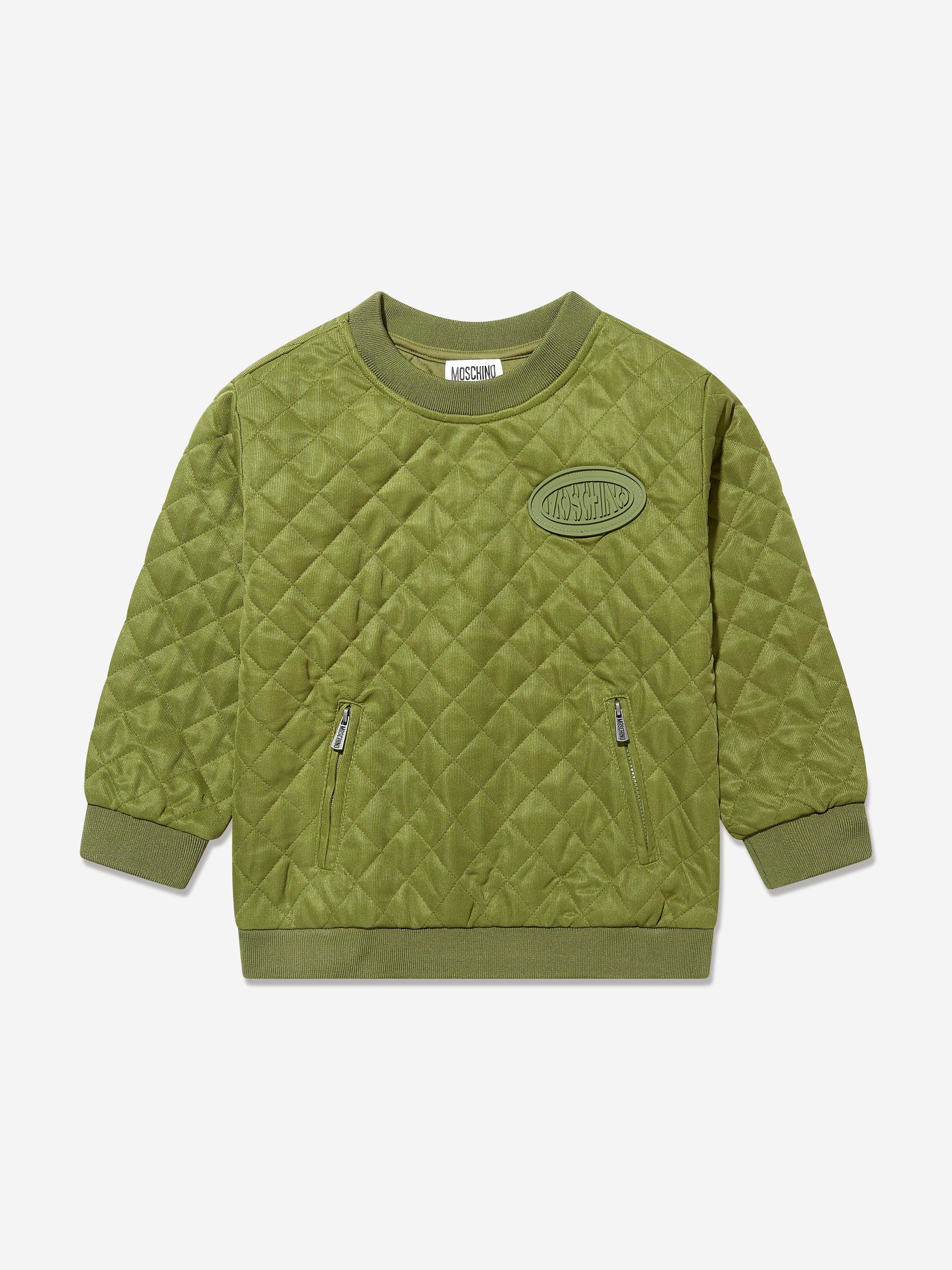 Moschino Boys Quilted Sweatshirt in Green Childsplay Clothing