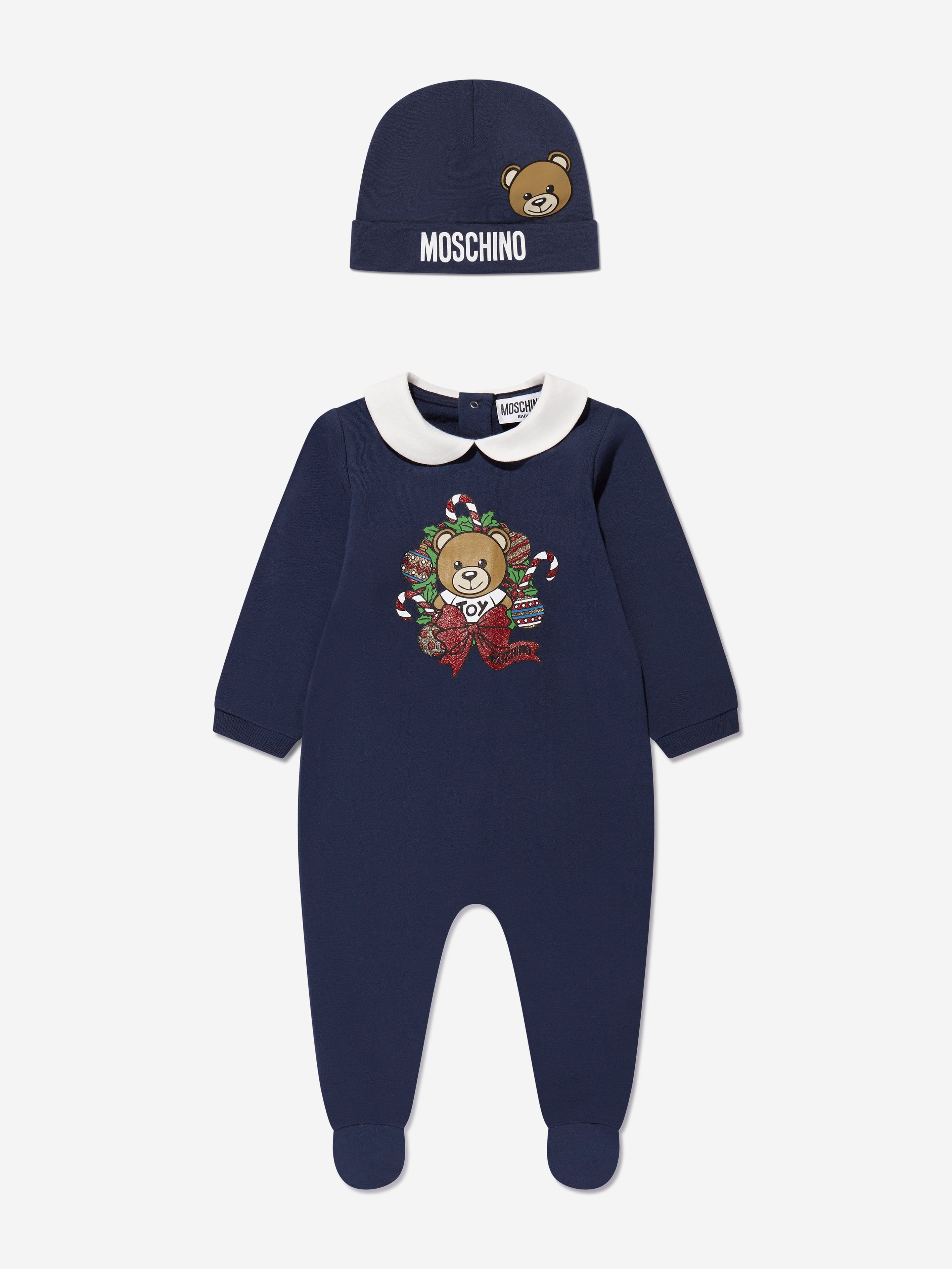 Moschino Kids Baby Hat And Babygrow Gift Set in Navy | Childsplay