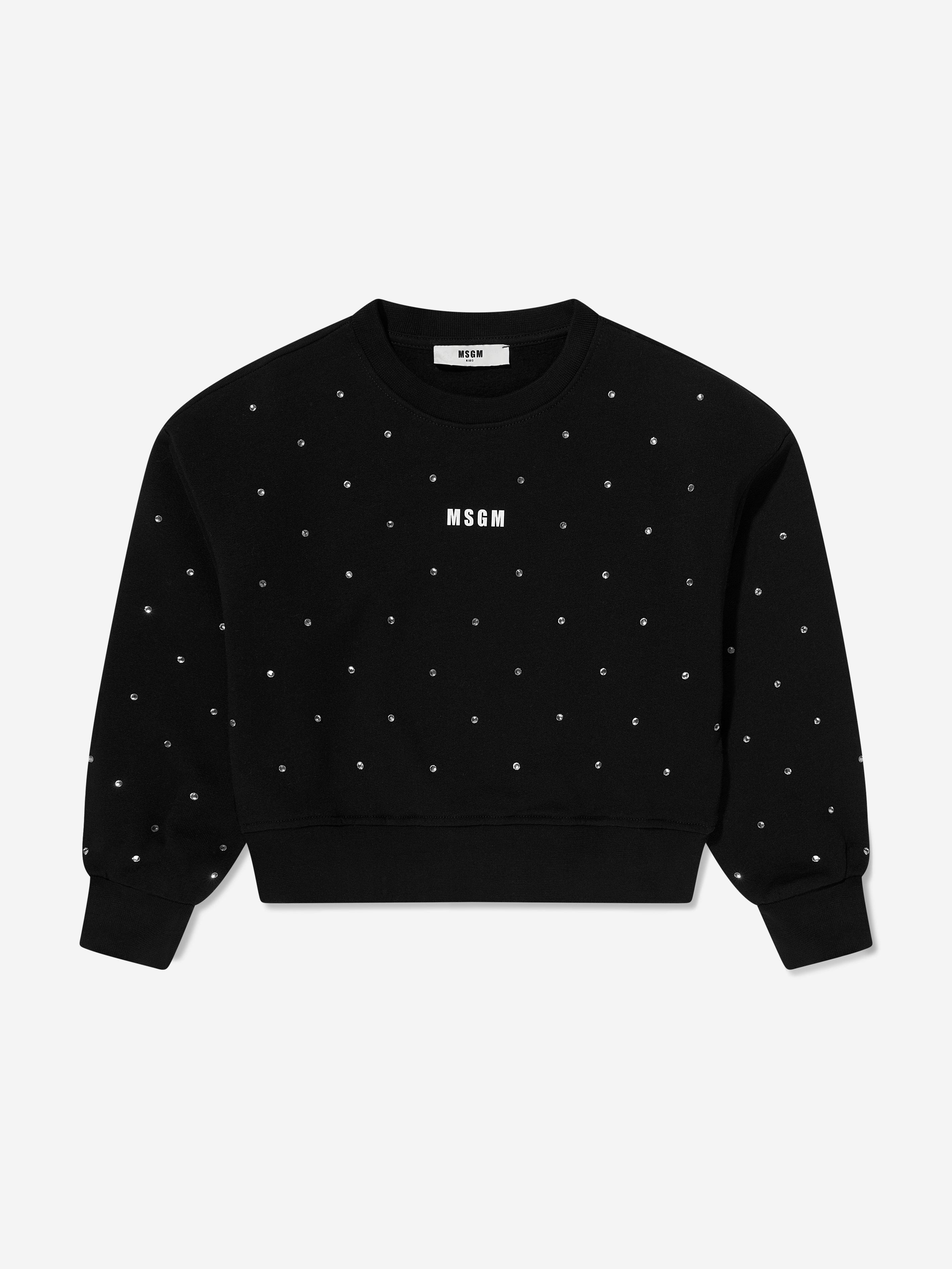 MSGM Girls Diamante Logo Sweatshirt in Black | Childsplay Clothing