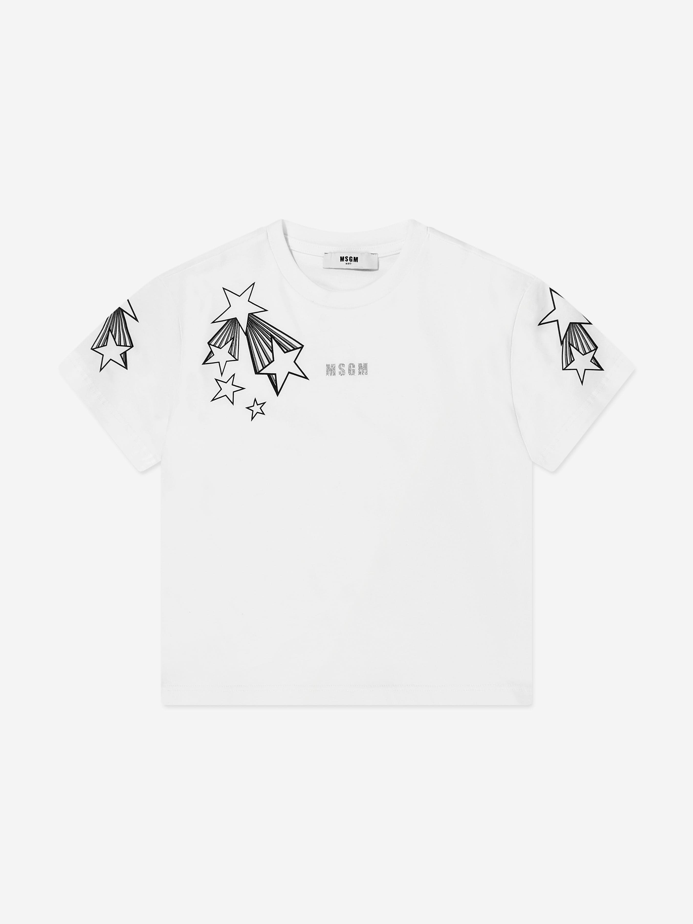 MSGM Girls Logo Stars T-Shirt in White | Childsplay Clothing