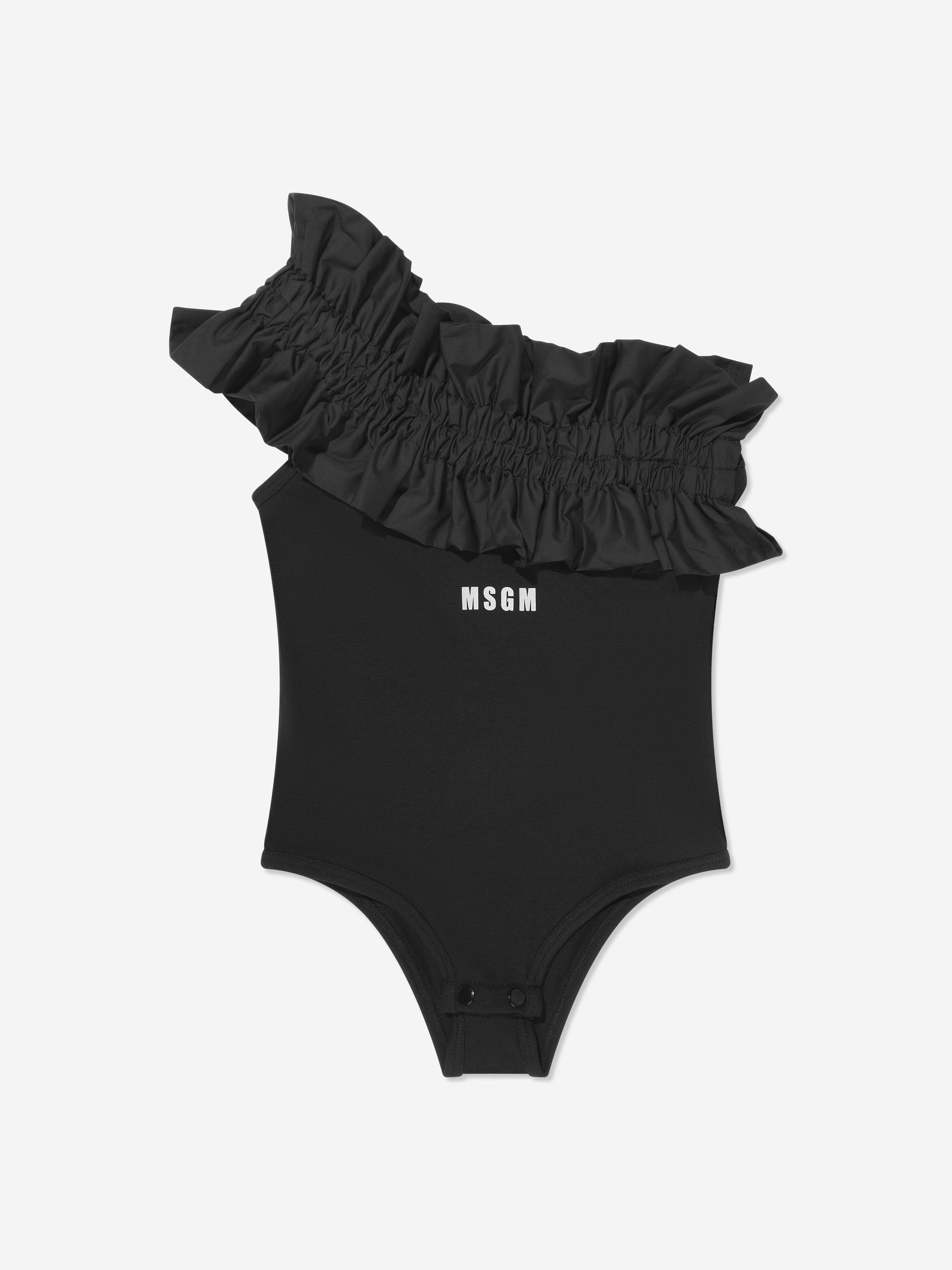 MSGM Girls Asymetrical Bodysuit in Black | Childsplay Clothing