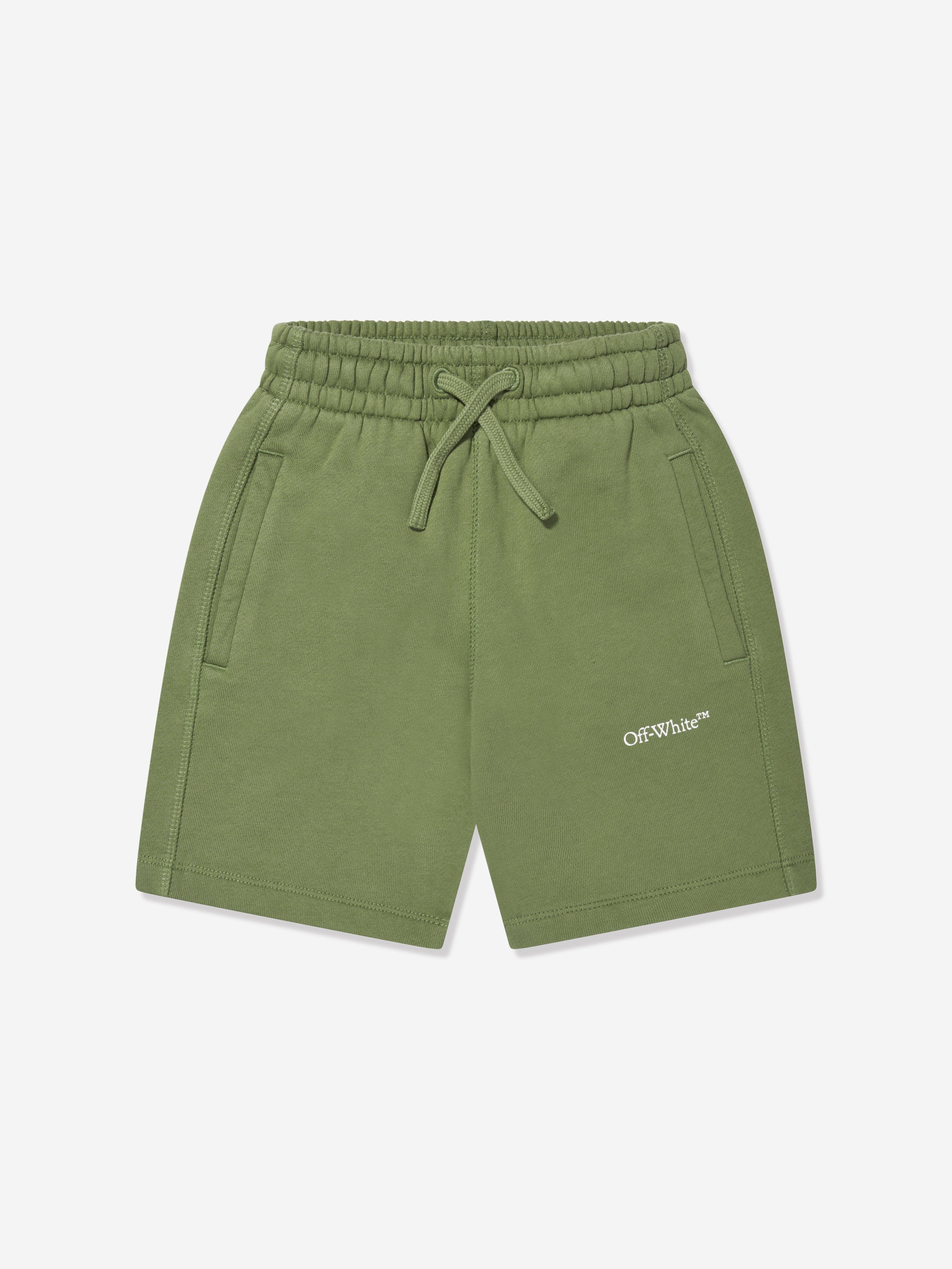 Off-White Boys Bookish Diag Sweat Shorts in Green | Childsplay