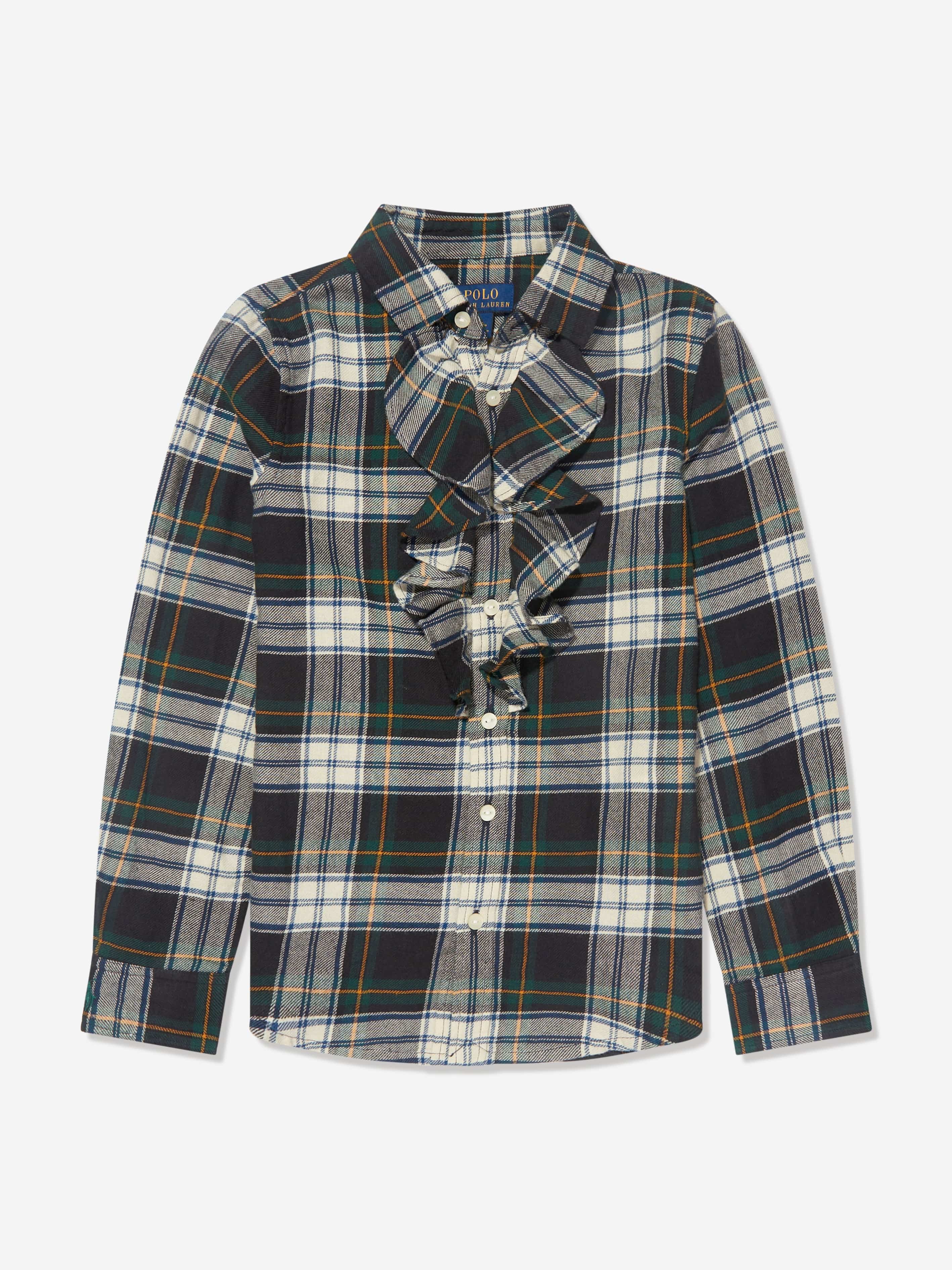 Ralph Lauren Kids Girls Plaid Ruffle Shirt in Green | Childsplay