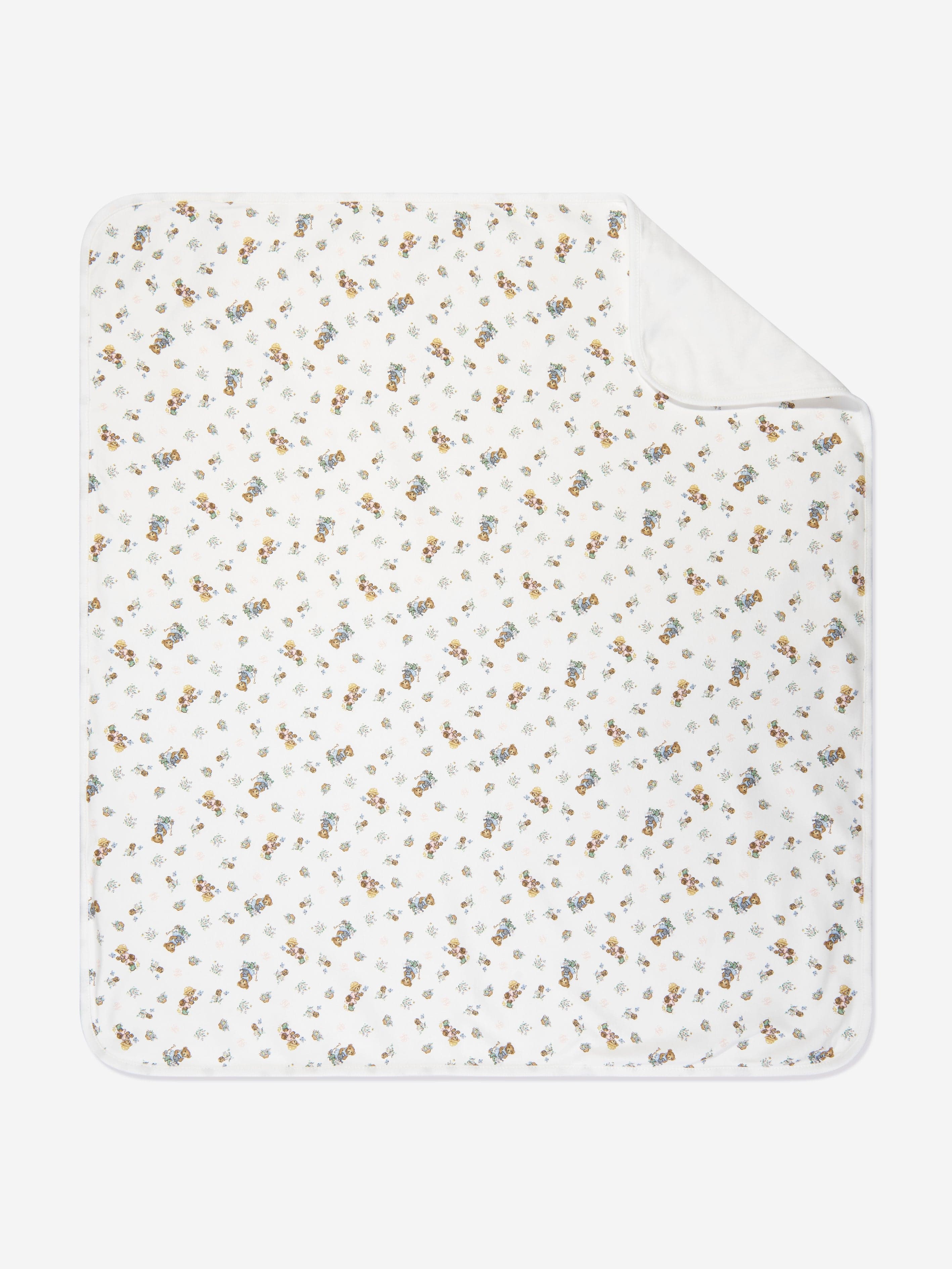 Baby Girls Bear Print Blanket in Ivory