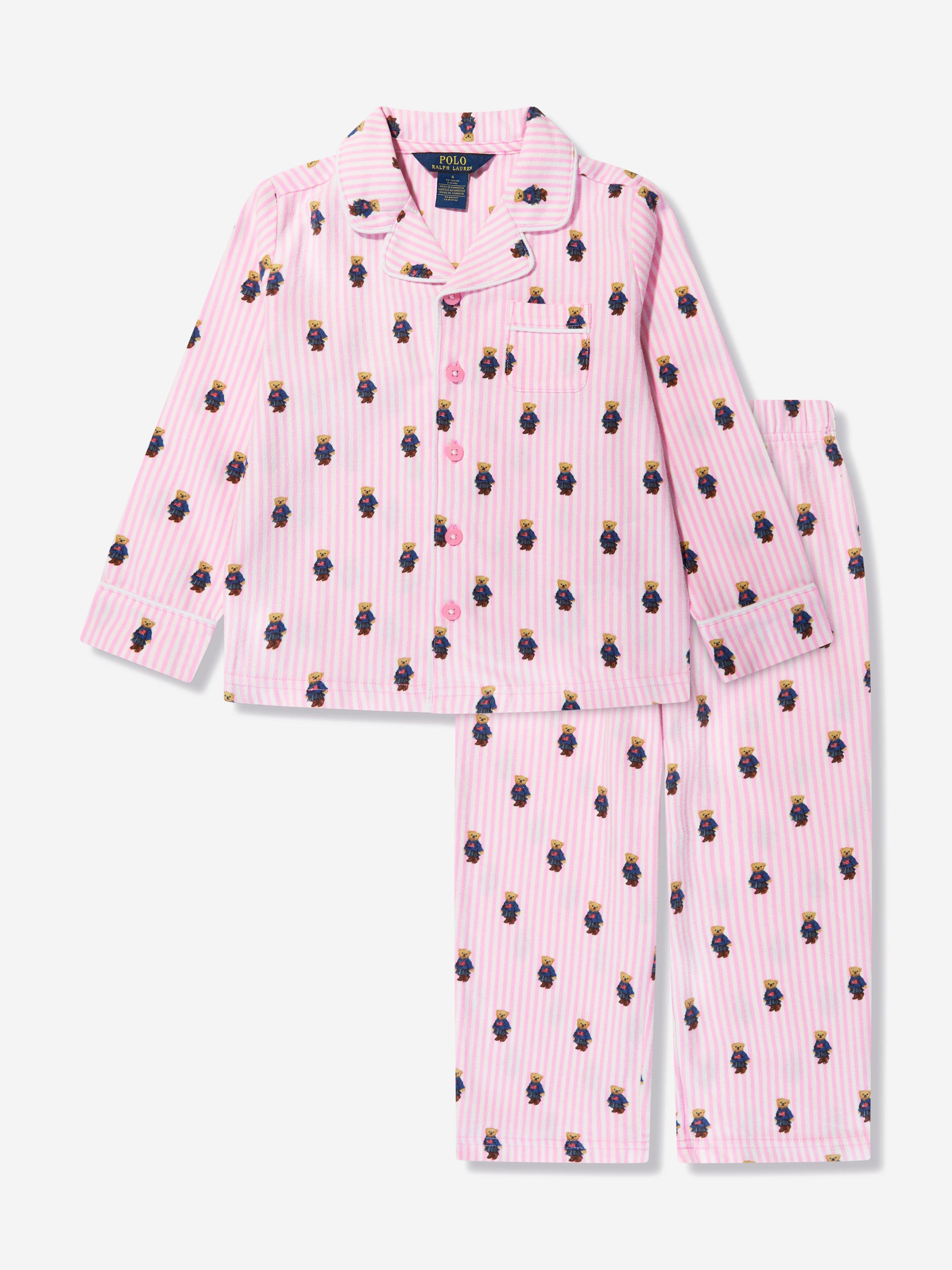 Ralph Lauren Girls Bear Pyjama Set in Pink Childsplay Clothing