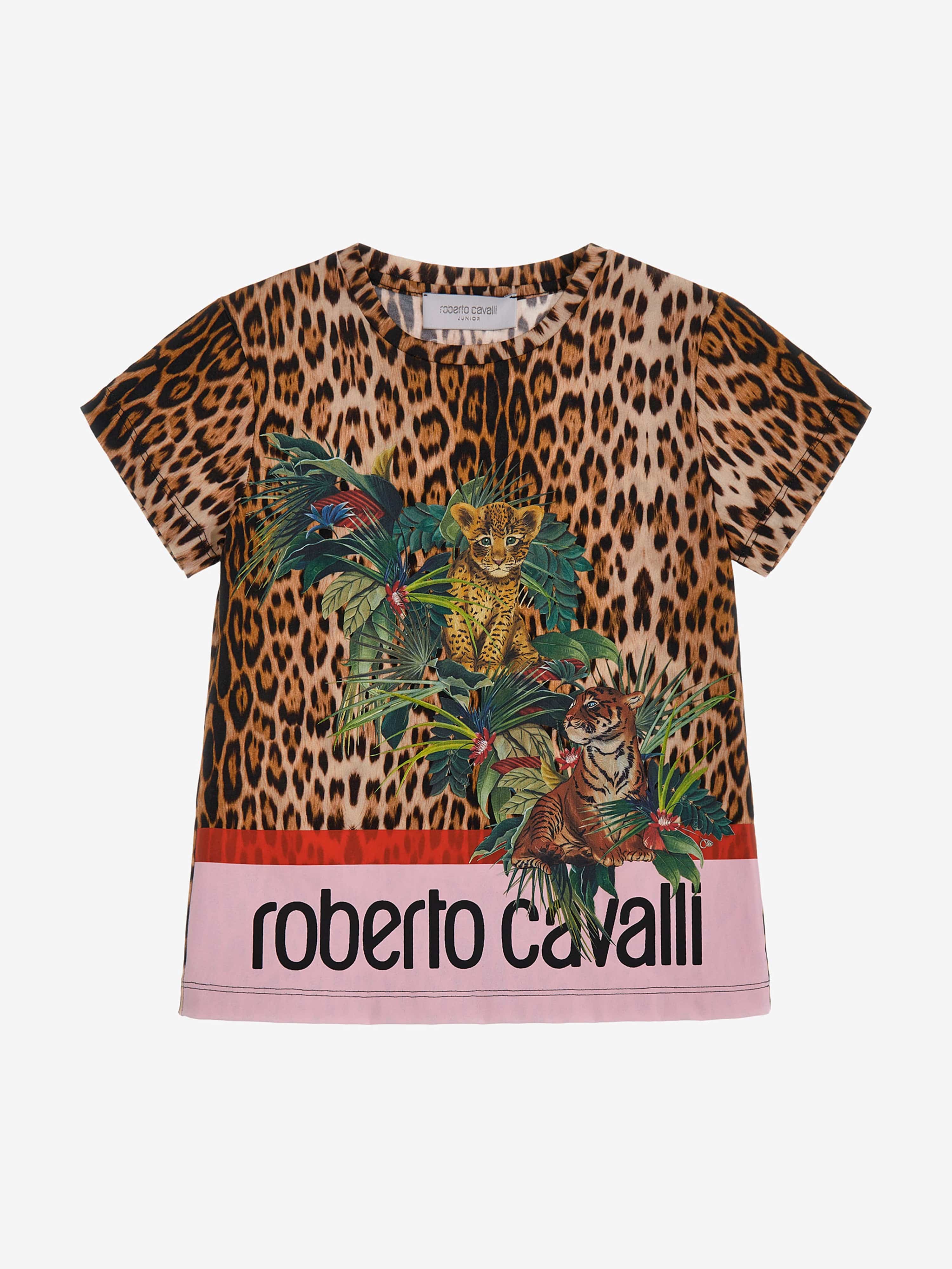 Roberto Cavalli Cheetah 2024 Leopard Print Short Sleeve Shirt Sz 6