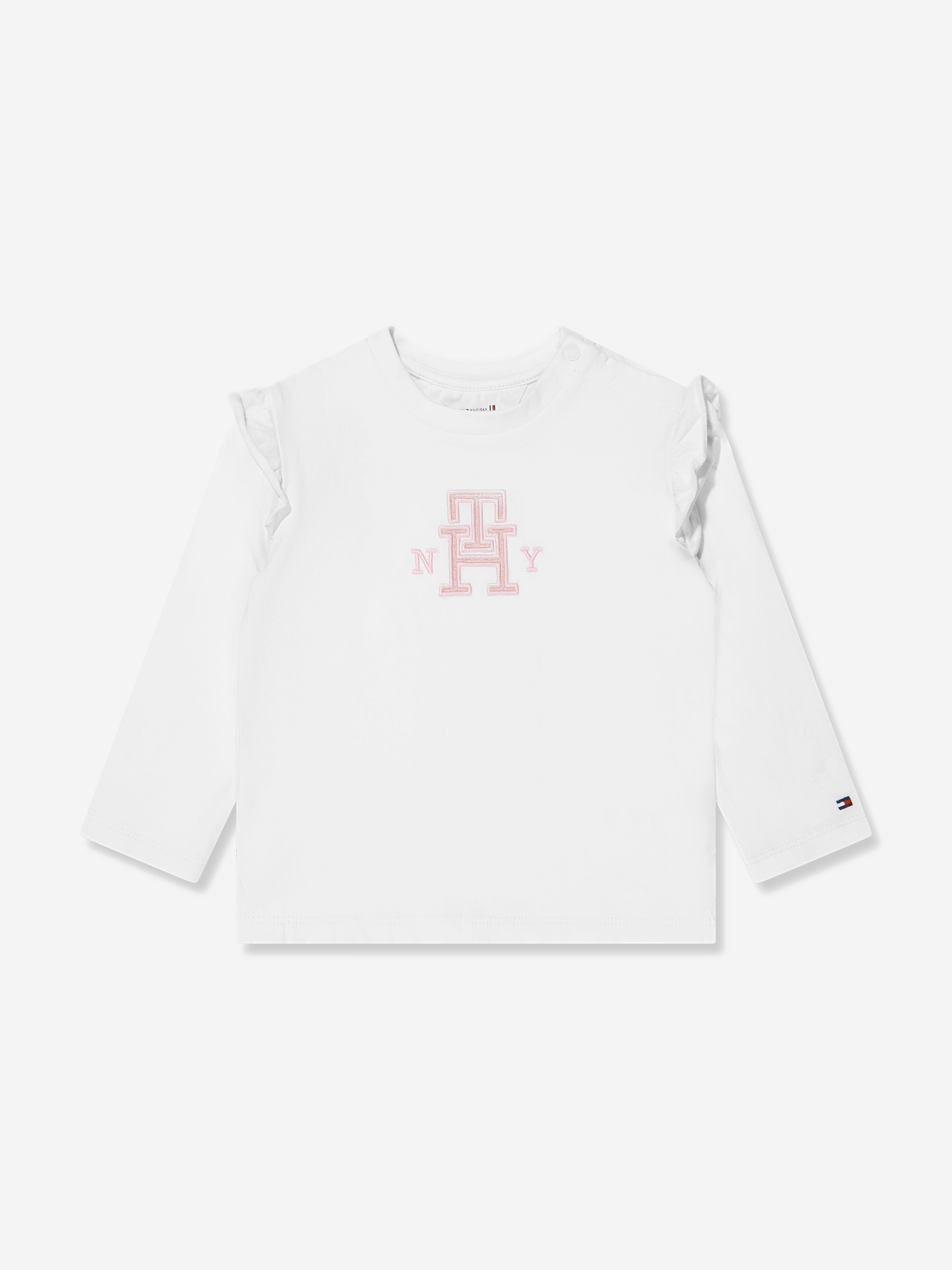 Baby Girls Monogram Long Sleeve T-Shirt in White