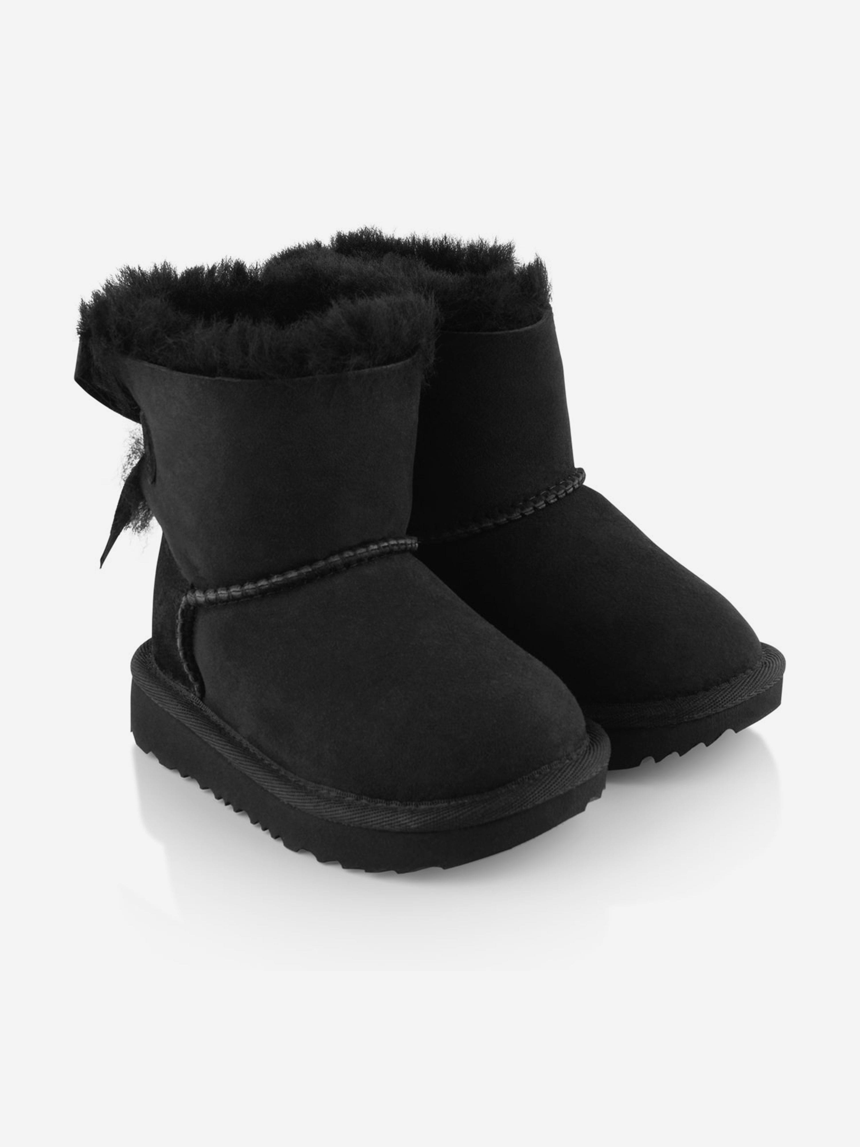 UGG BLACK MINI BAILEY top BOW SUEDE/ SHEEPSKIN BOOTS