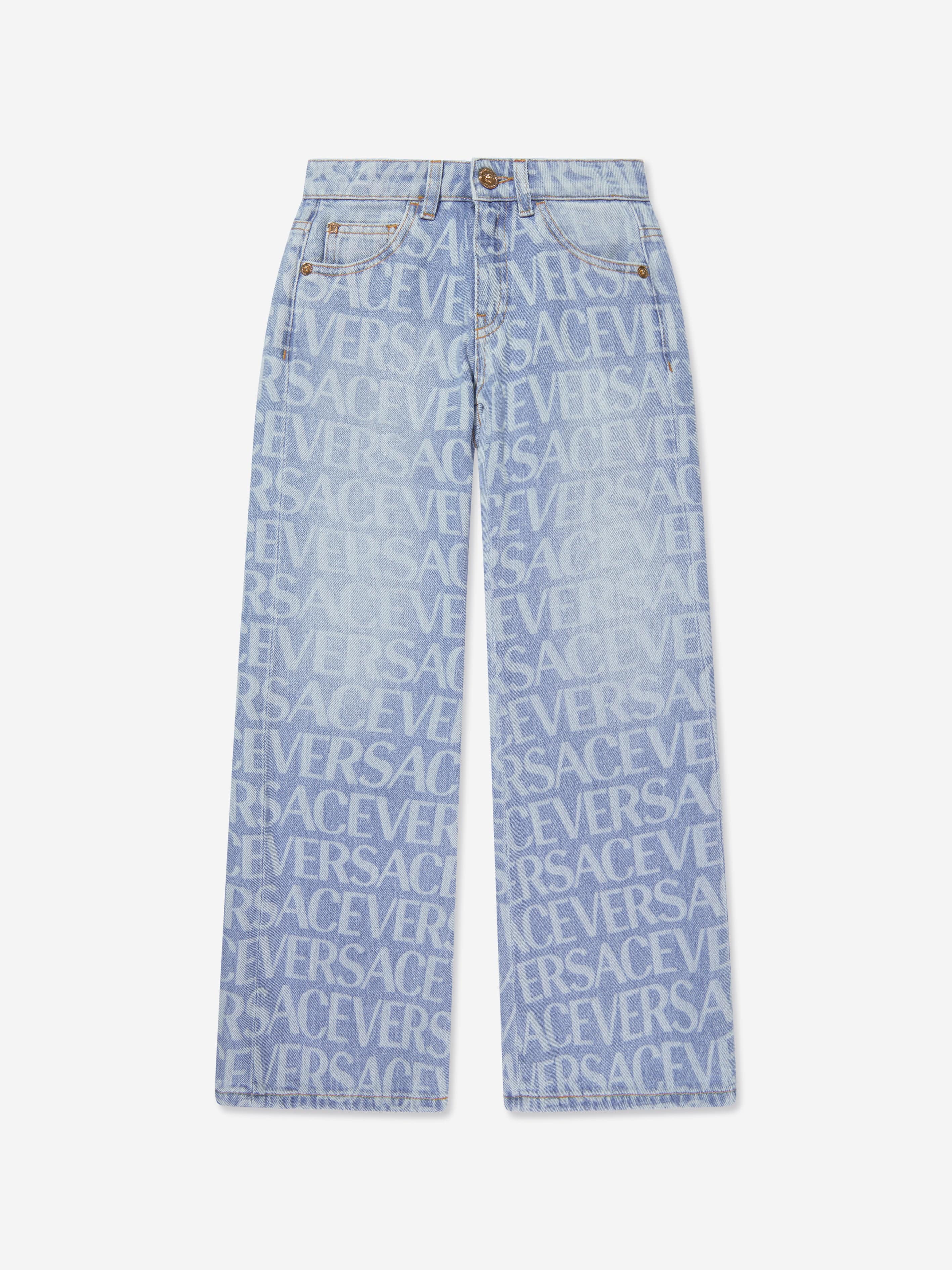 Versace Girls Logo Print Jeans in Blue | Childsplay Clothing