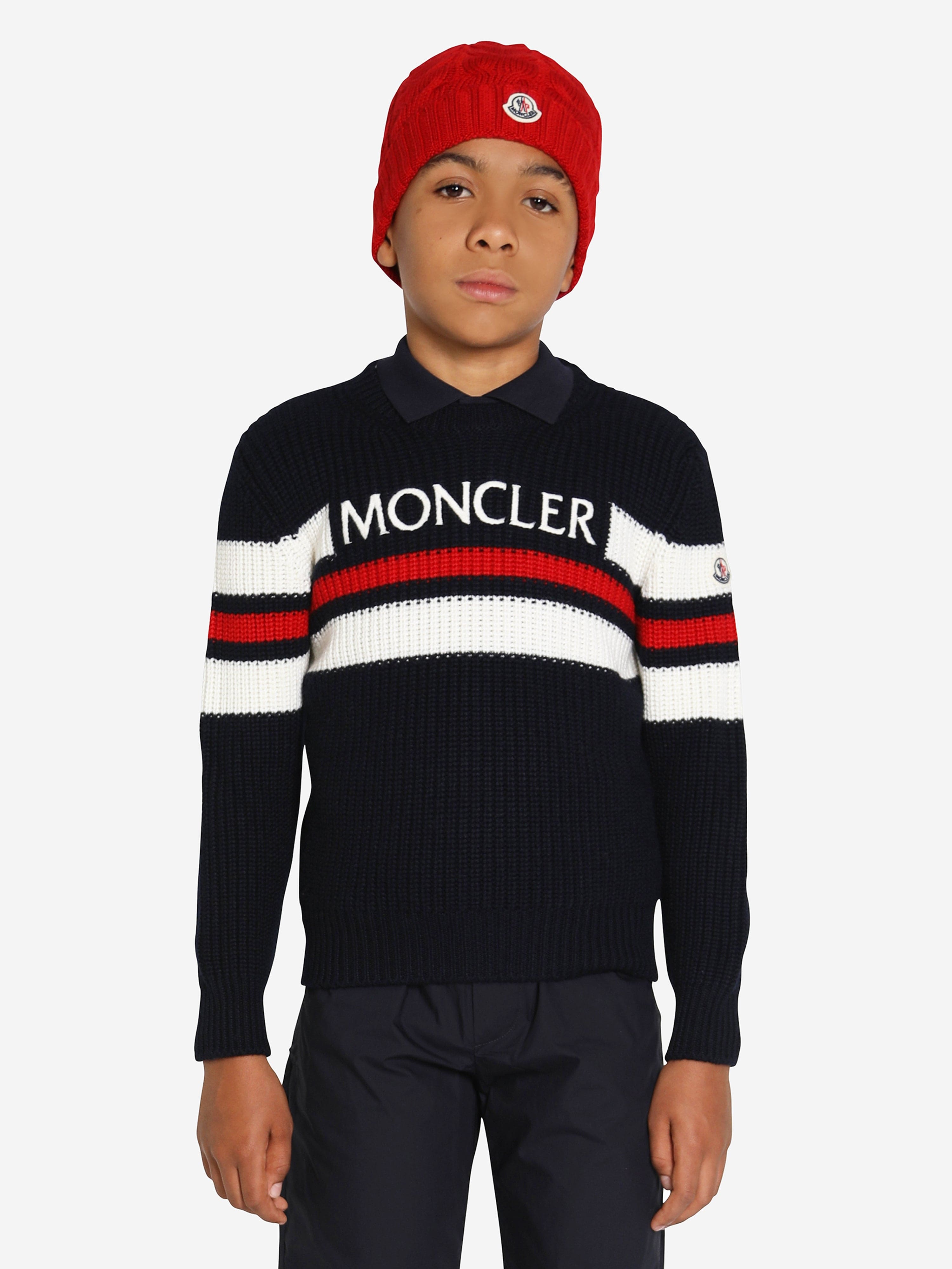 Moncler Enfant Boys Wool Knit Jumper in Navy | Childsplay Clothing