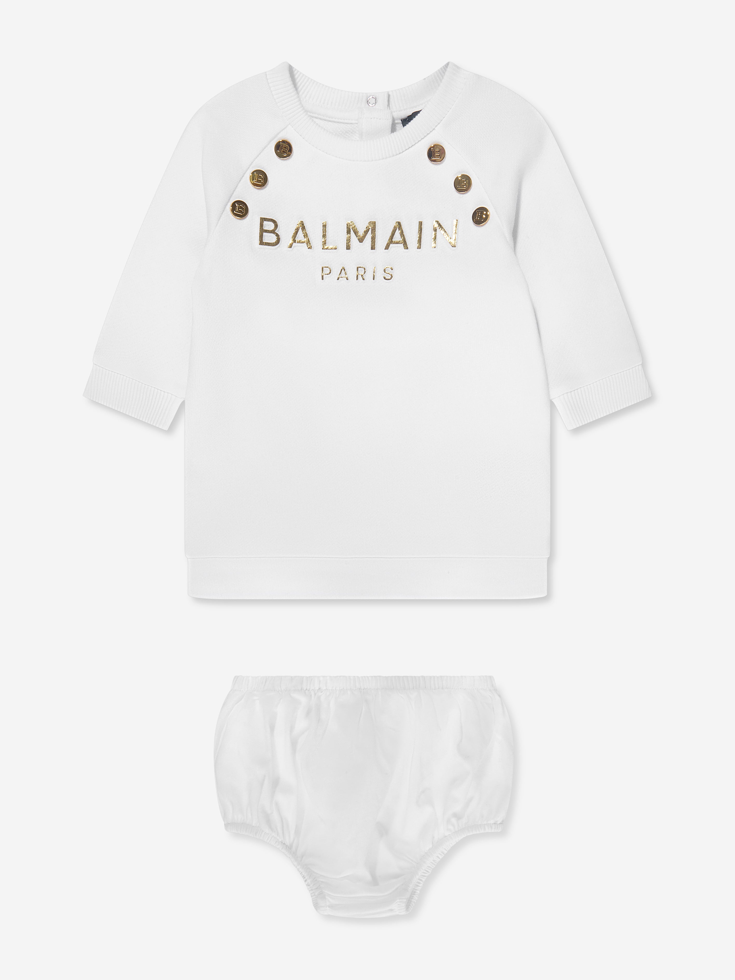 Balmain Baby Girls Logo Jersey Dress in White