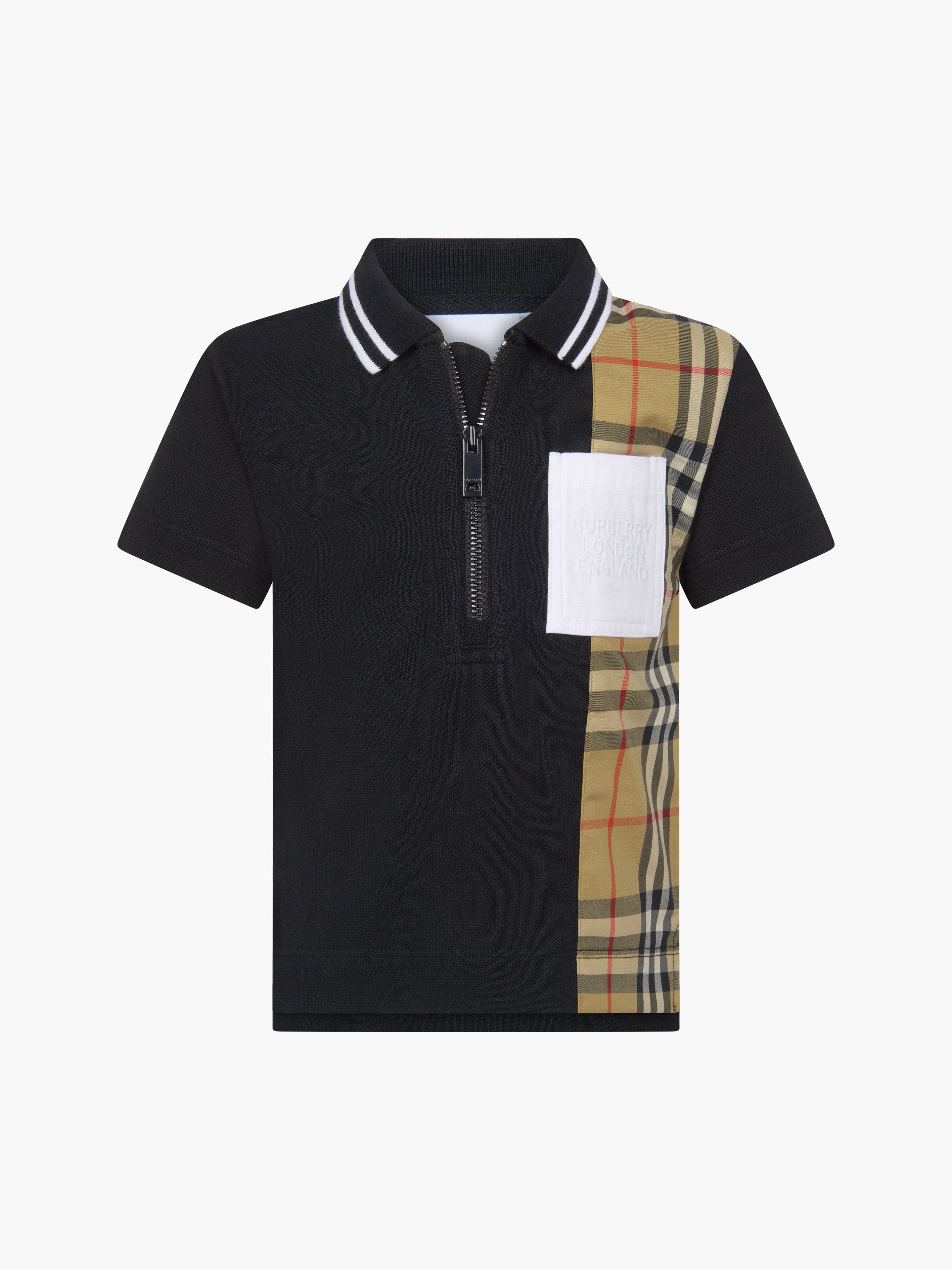 Burberry Kids Baby Boys Cotton Check Strip Polo Shirt | Childsplay