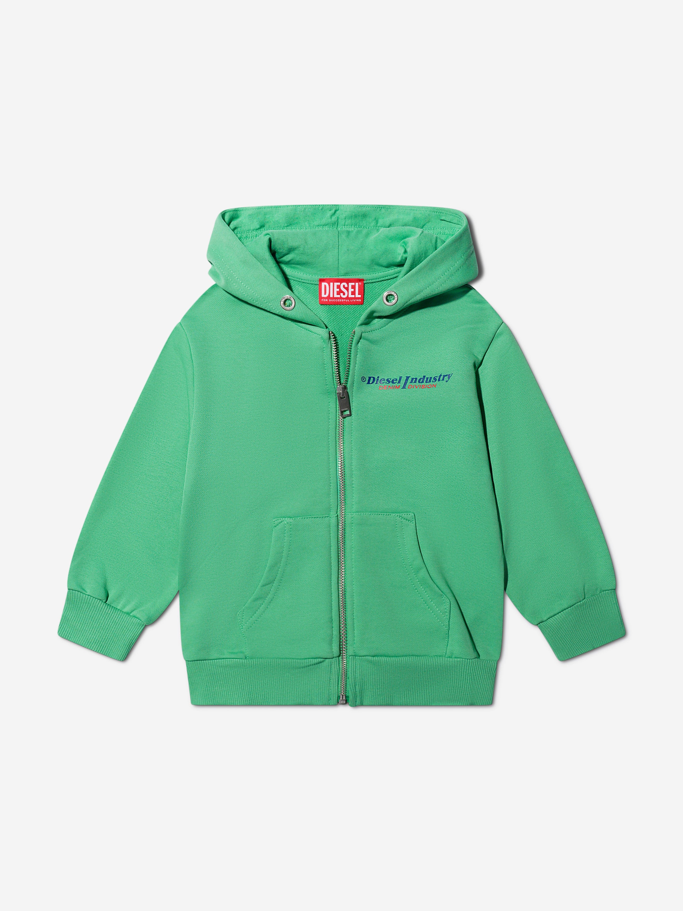 Boys Logo Zip Up Hoodie in Green