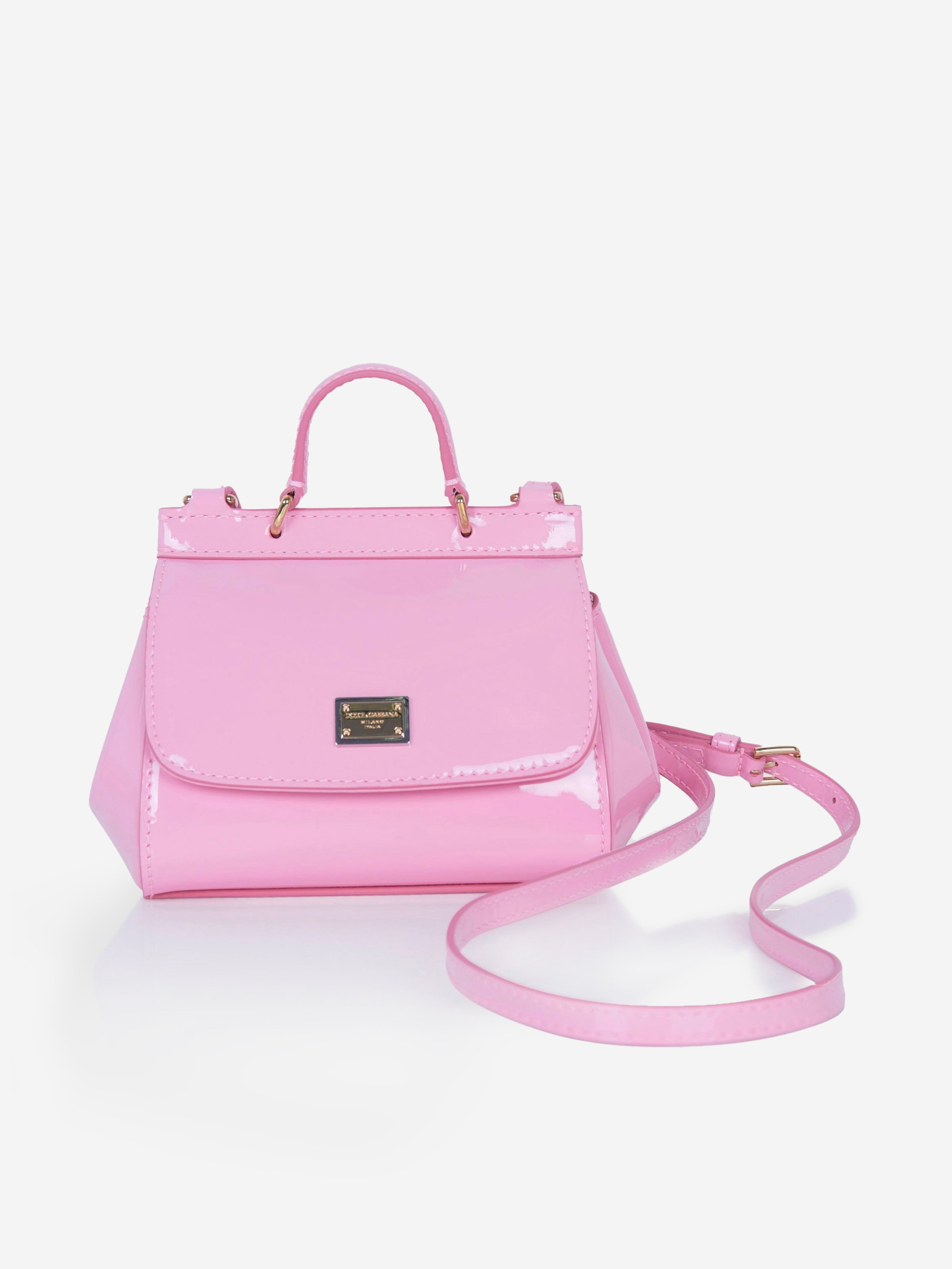 Sicily Patent Leather Shoulder Bag in Pink - Dolce Gabbana Kids
