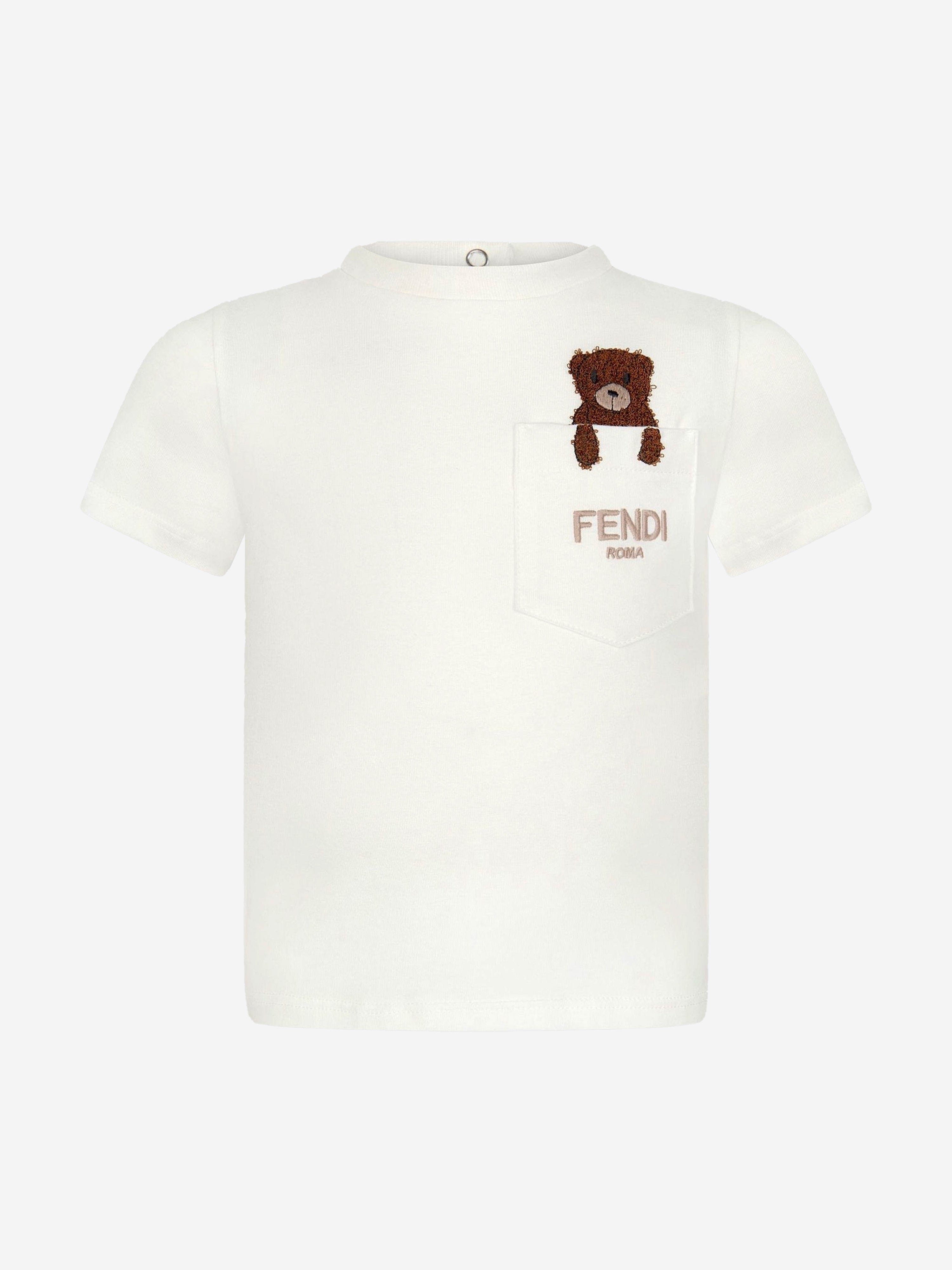 Fendi Kids Baby Bear Pocket T Shirt in White Childsplay Clothing