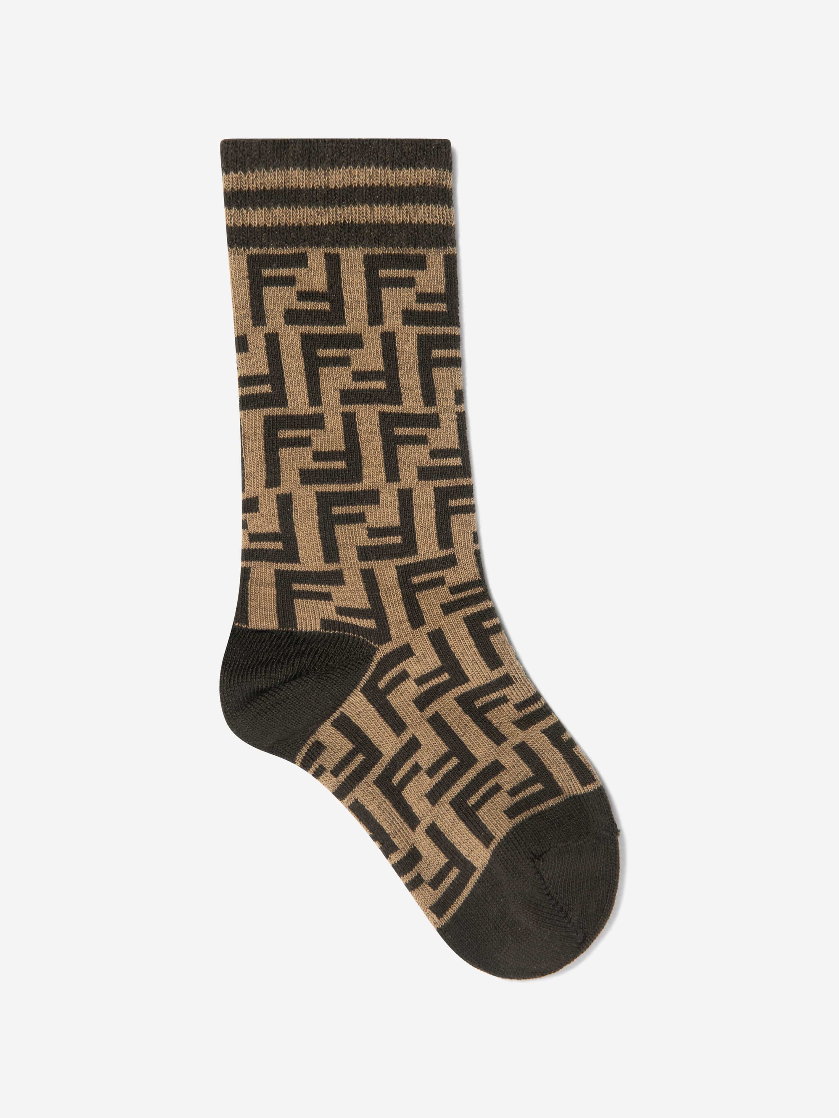 Kids FF Logo Socks Set in Brown