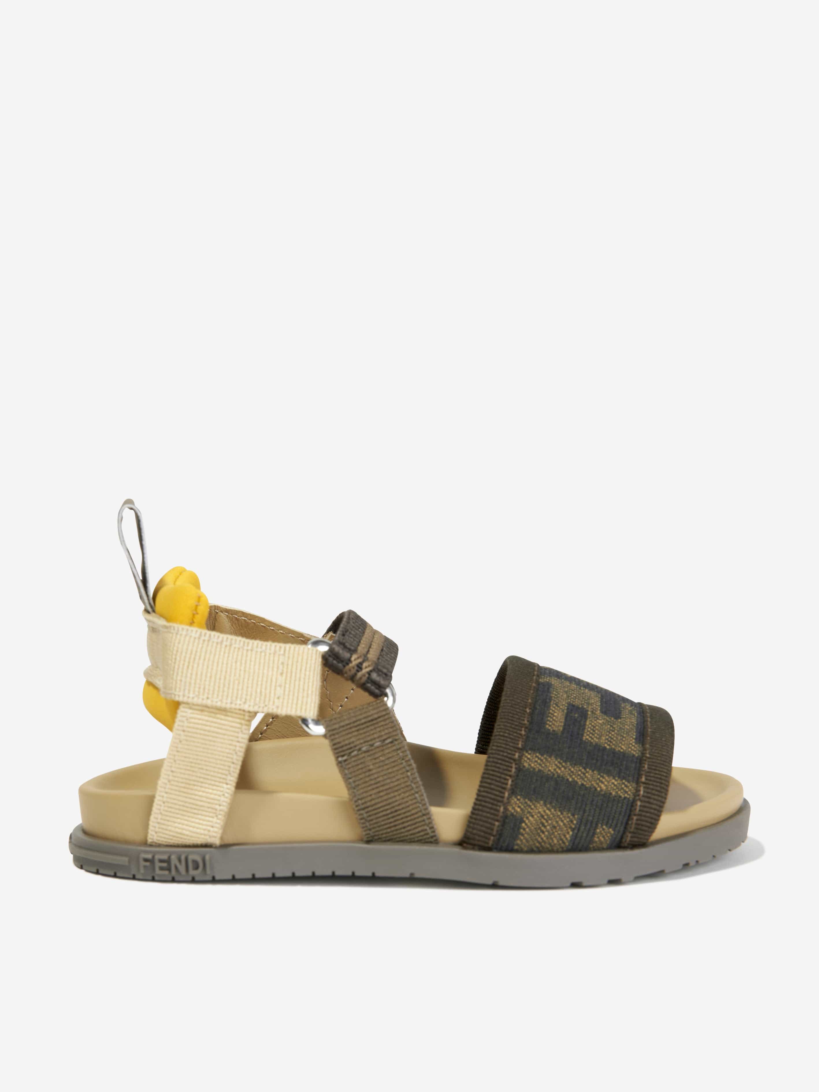 Fendi Kids Kids FF Logo Strap Sandals in Brown Childsplay Clothing