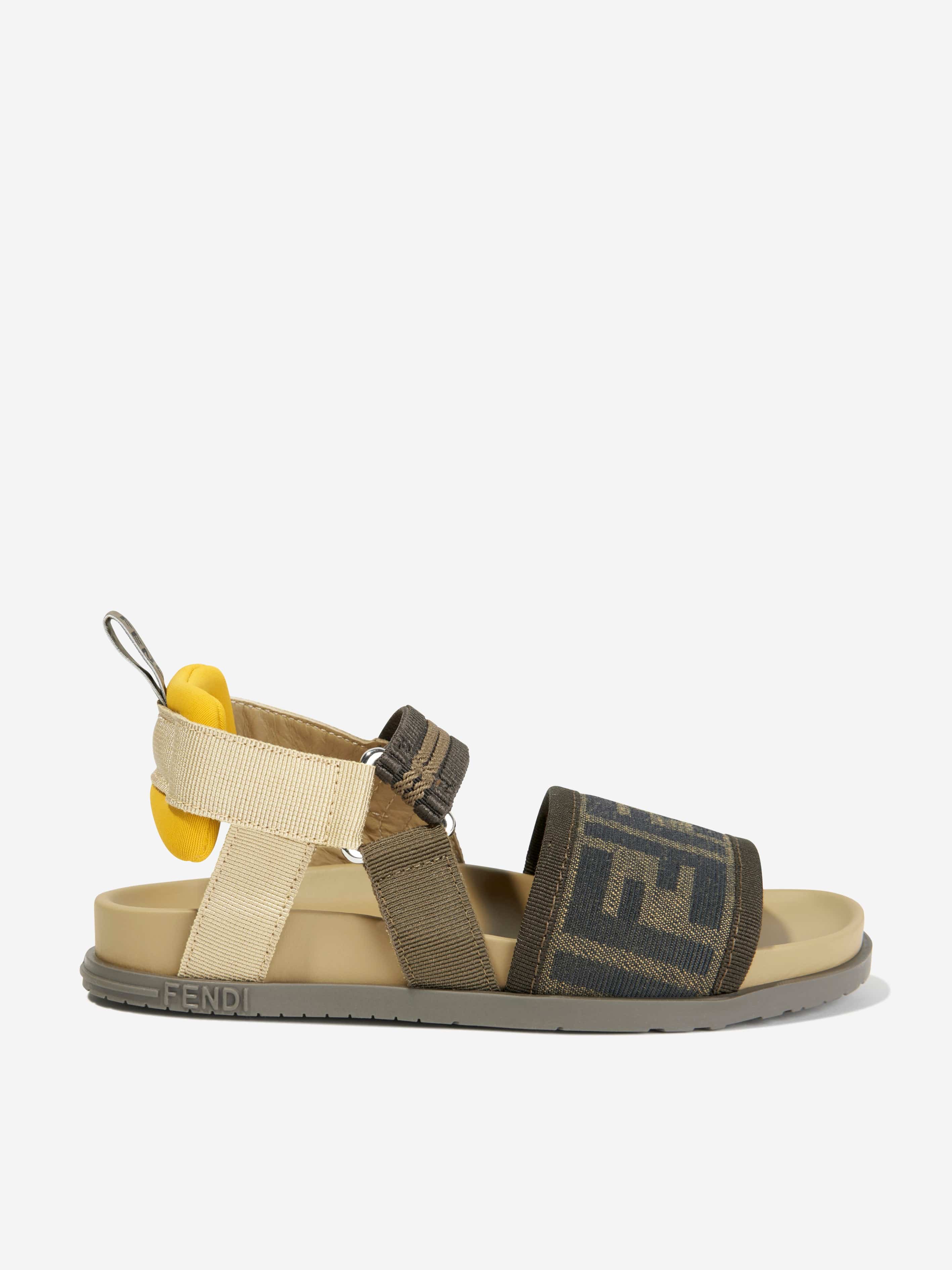 Fendi Kids Kids FF Logo Sandals in Brown Childsplay Clothing