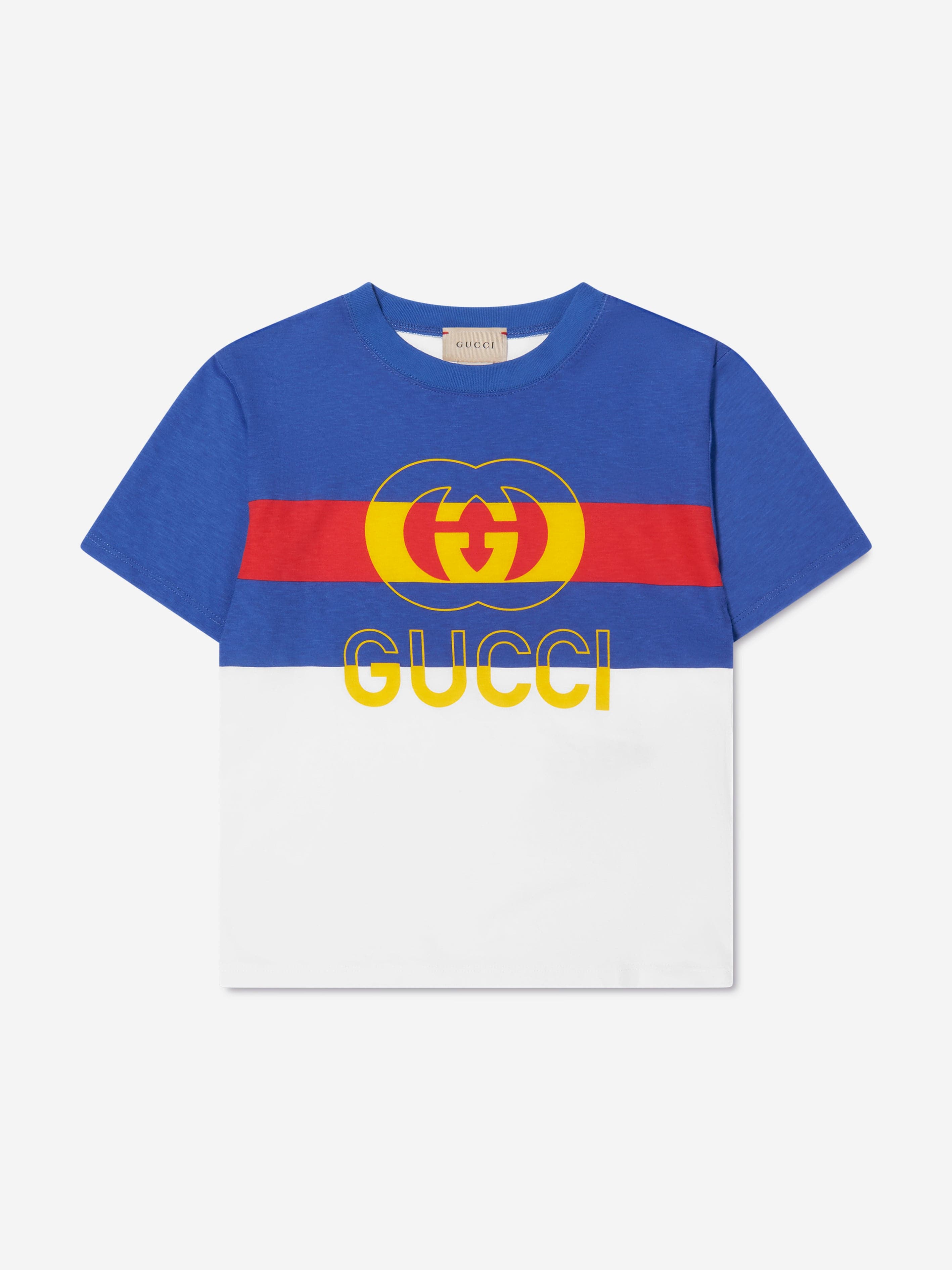 Gucci Boys Striped Logo T Shirt in Blue