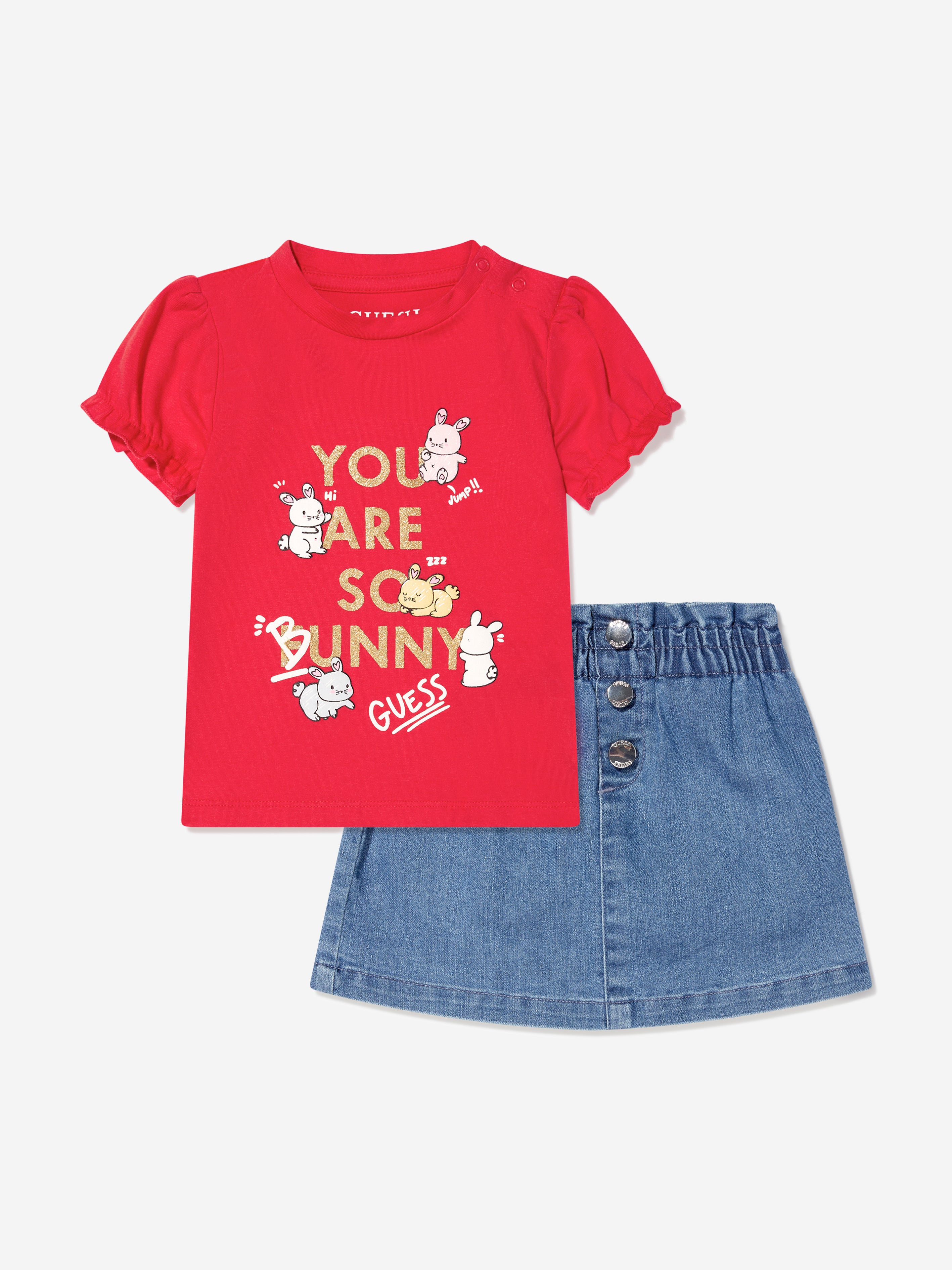 Guess Baby Girls T Shirt And Denim Skirt Set in Red