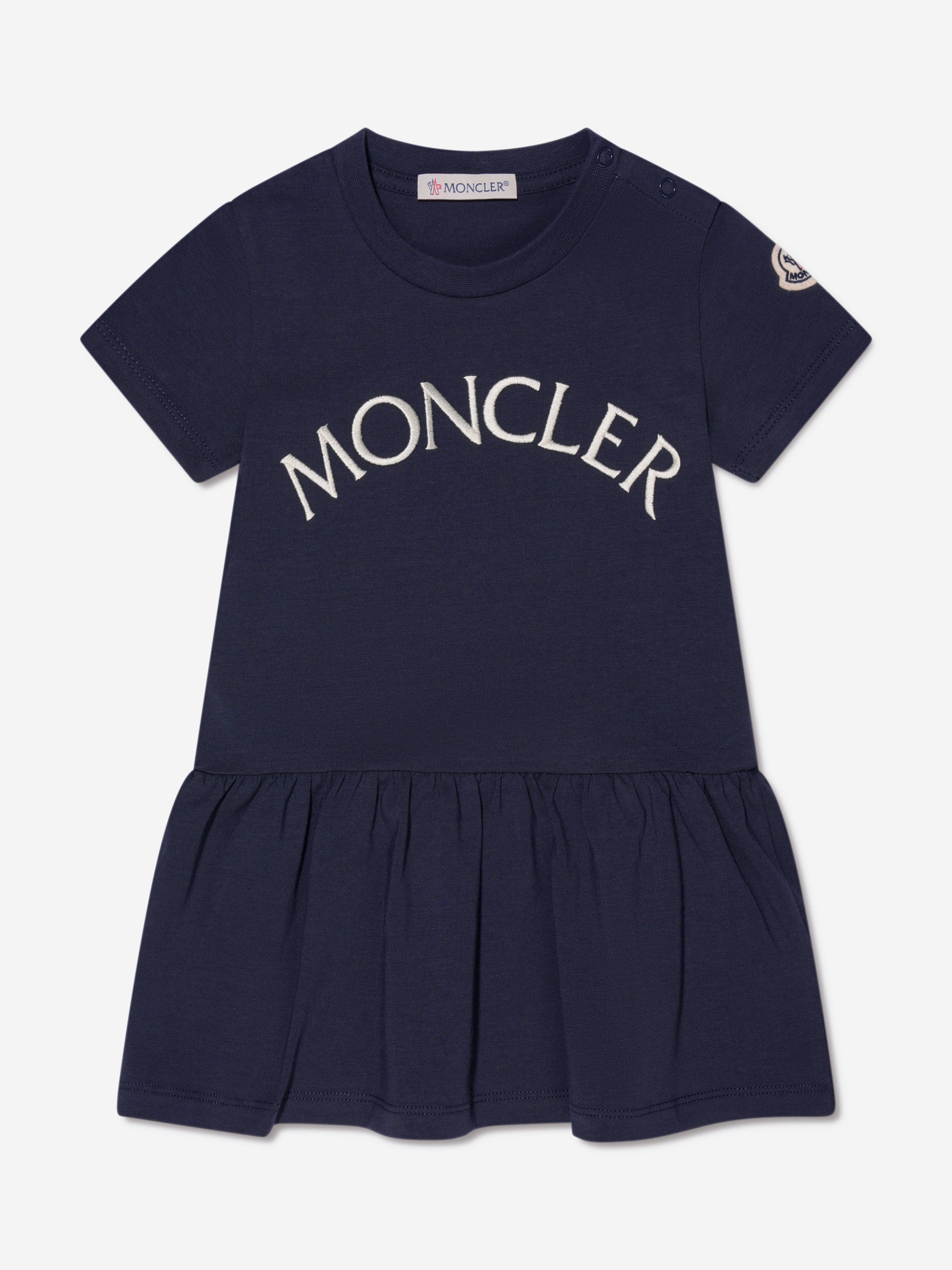 Moncler Enfant 海軍の女の赤ちゃんのロゴドレス | Childsplay Clothing