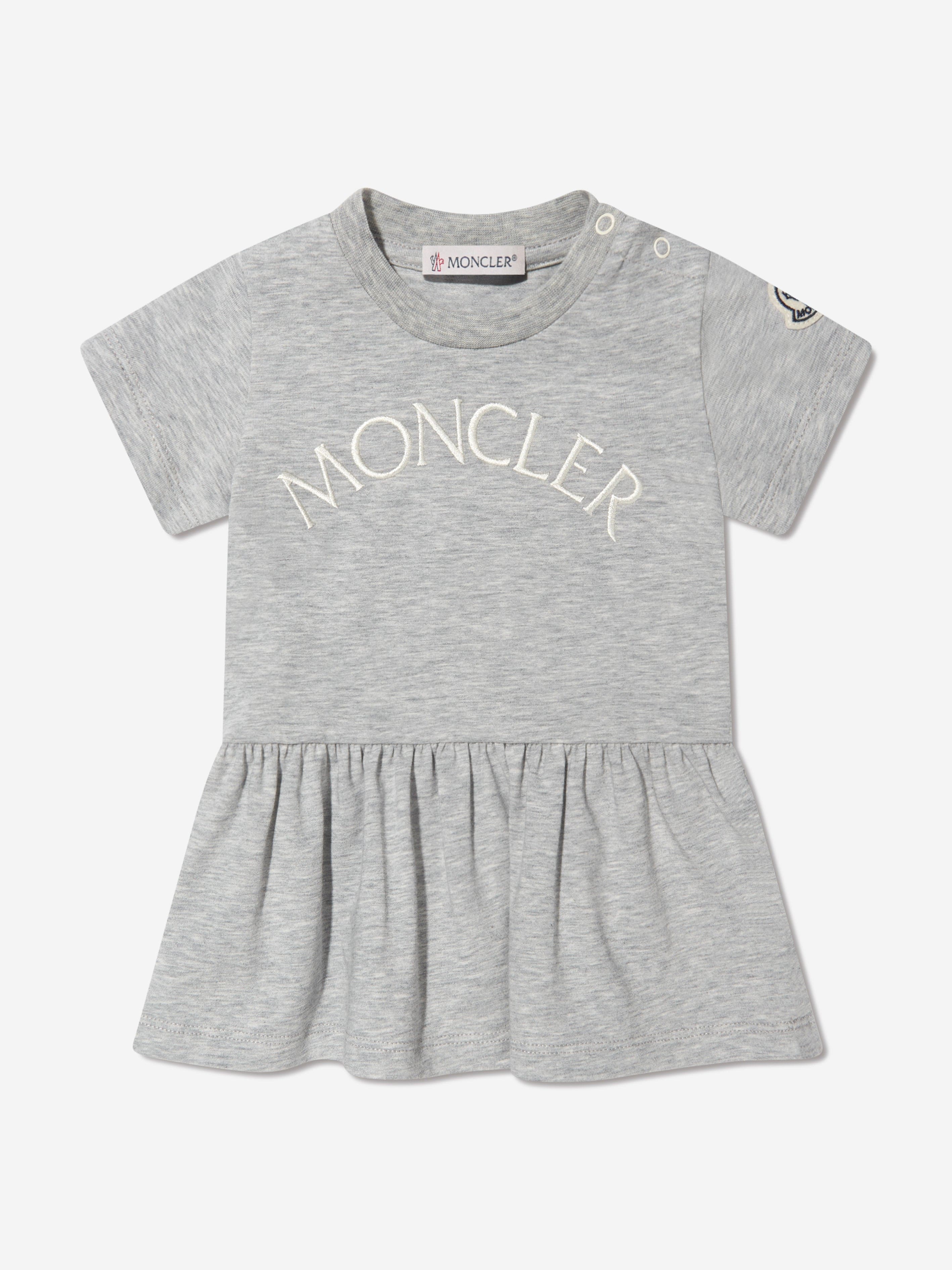 Moncler Enfant 灰色の女の赤ちゃんのロゴドレス | Childsplay Clothing