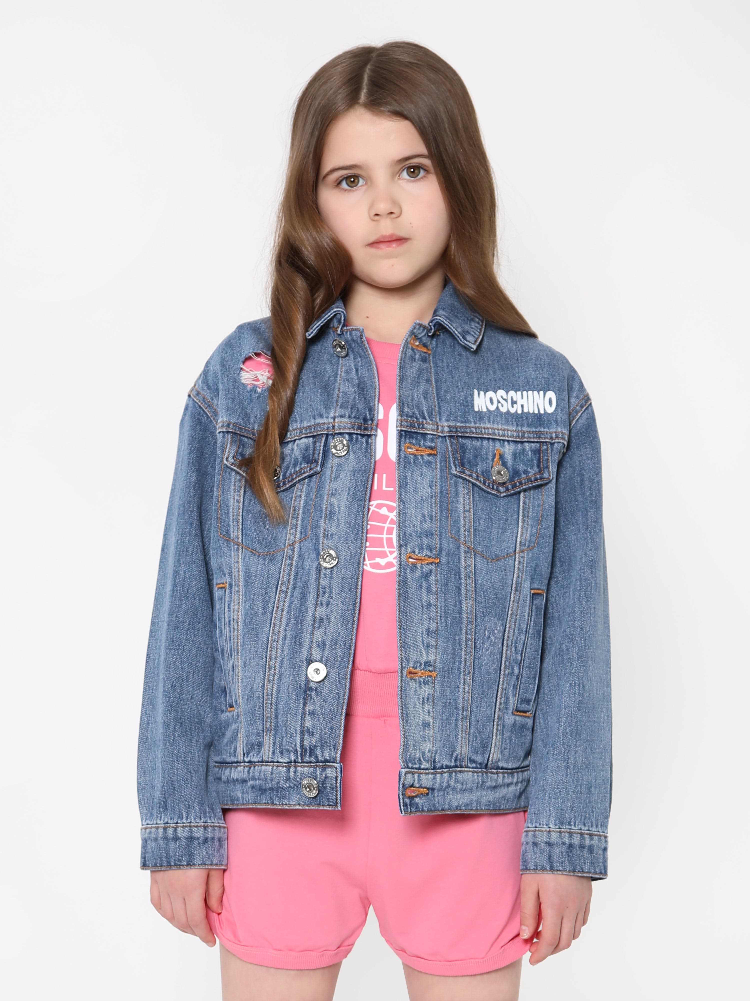 Kids Teddy Logo Denim Jacket in Blue