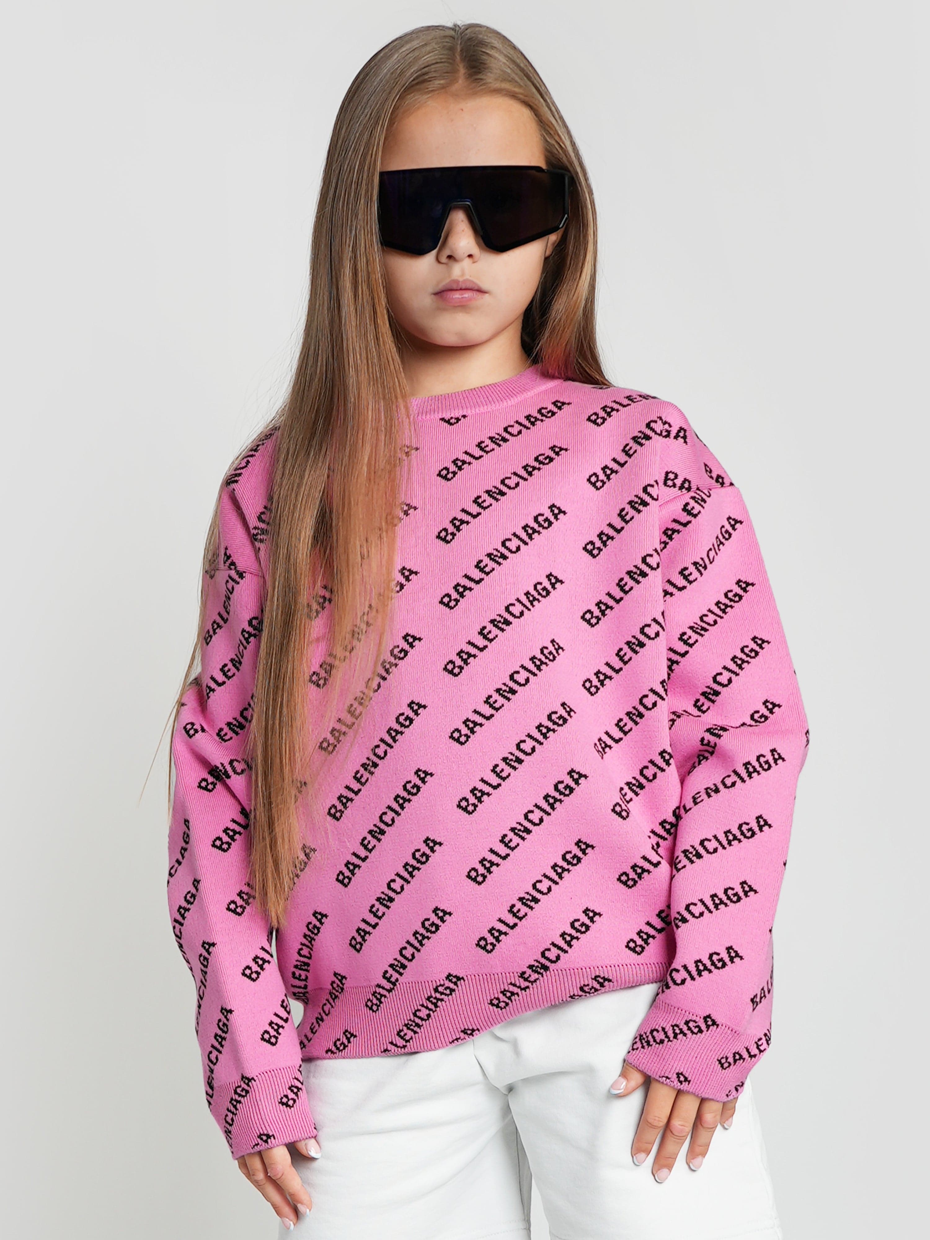 Balenciaga Kids All Over Logo Sweatshirt in Pink