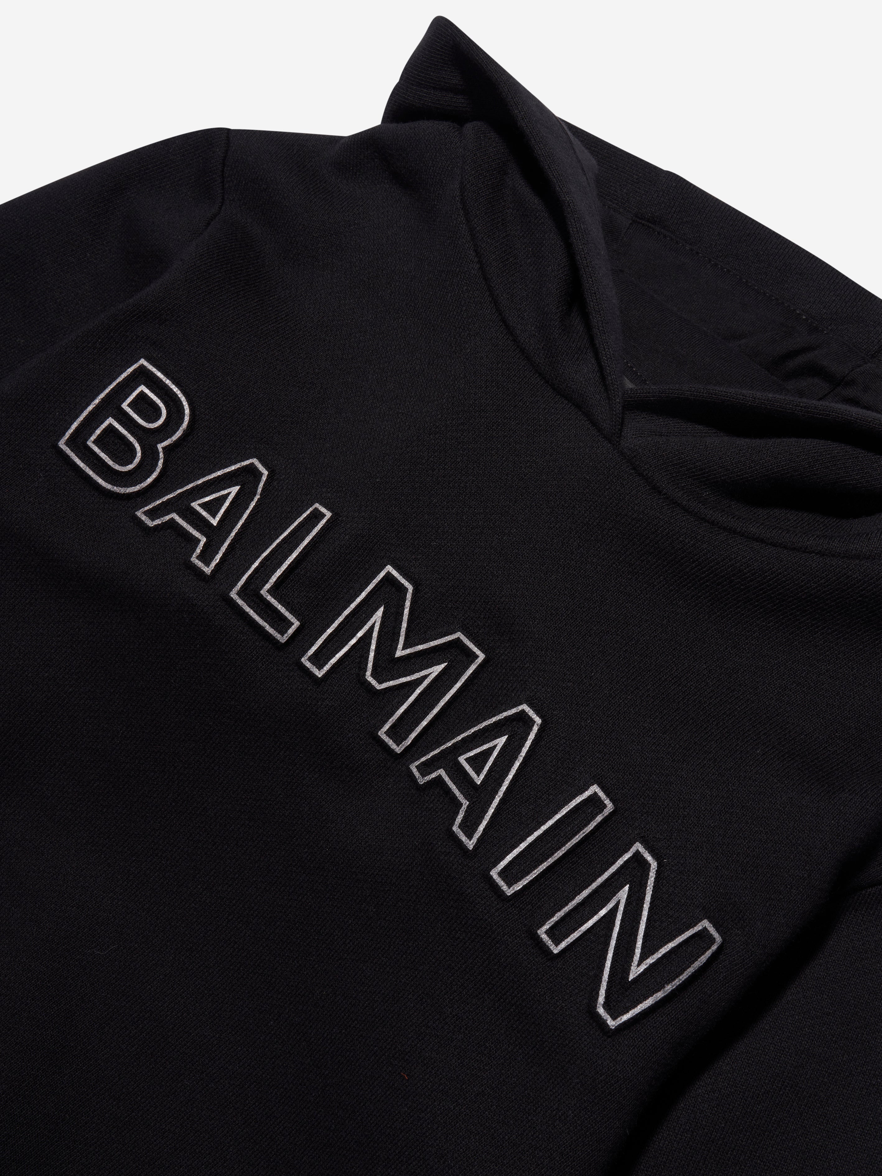 Balmain Kids cropped sequin-logo hoodie - Pink