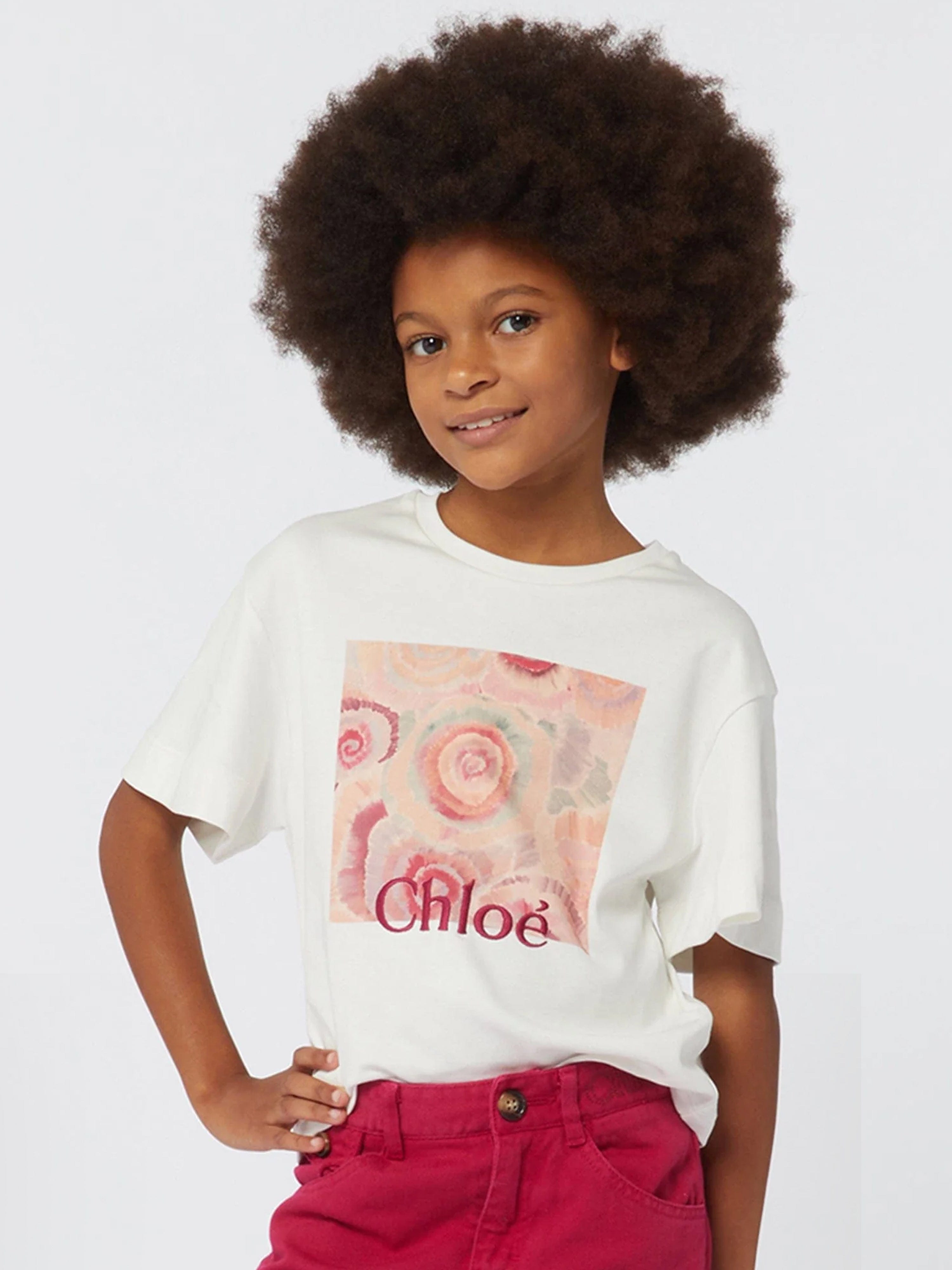 Chloé Girls Spiral Print T-Shirt in White