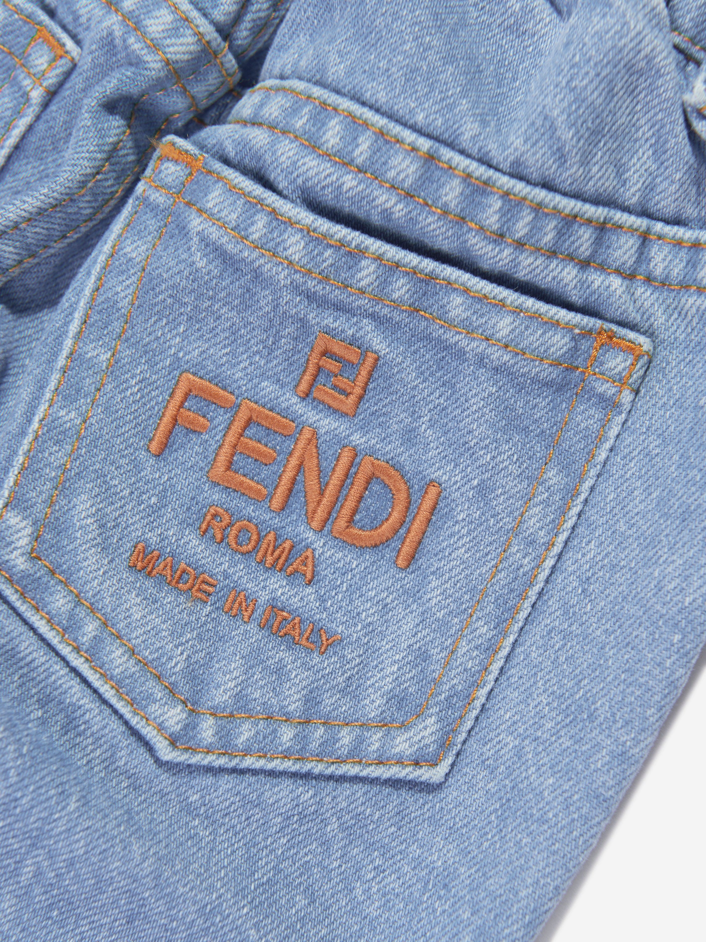 Fendi Baby Boy Blue denim FF Pocket Jeans, sale Size 24 Mo