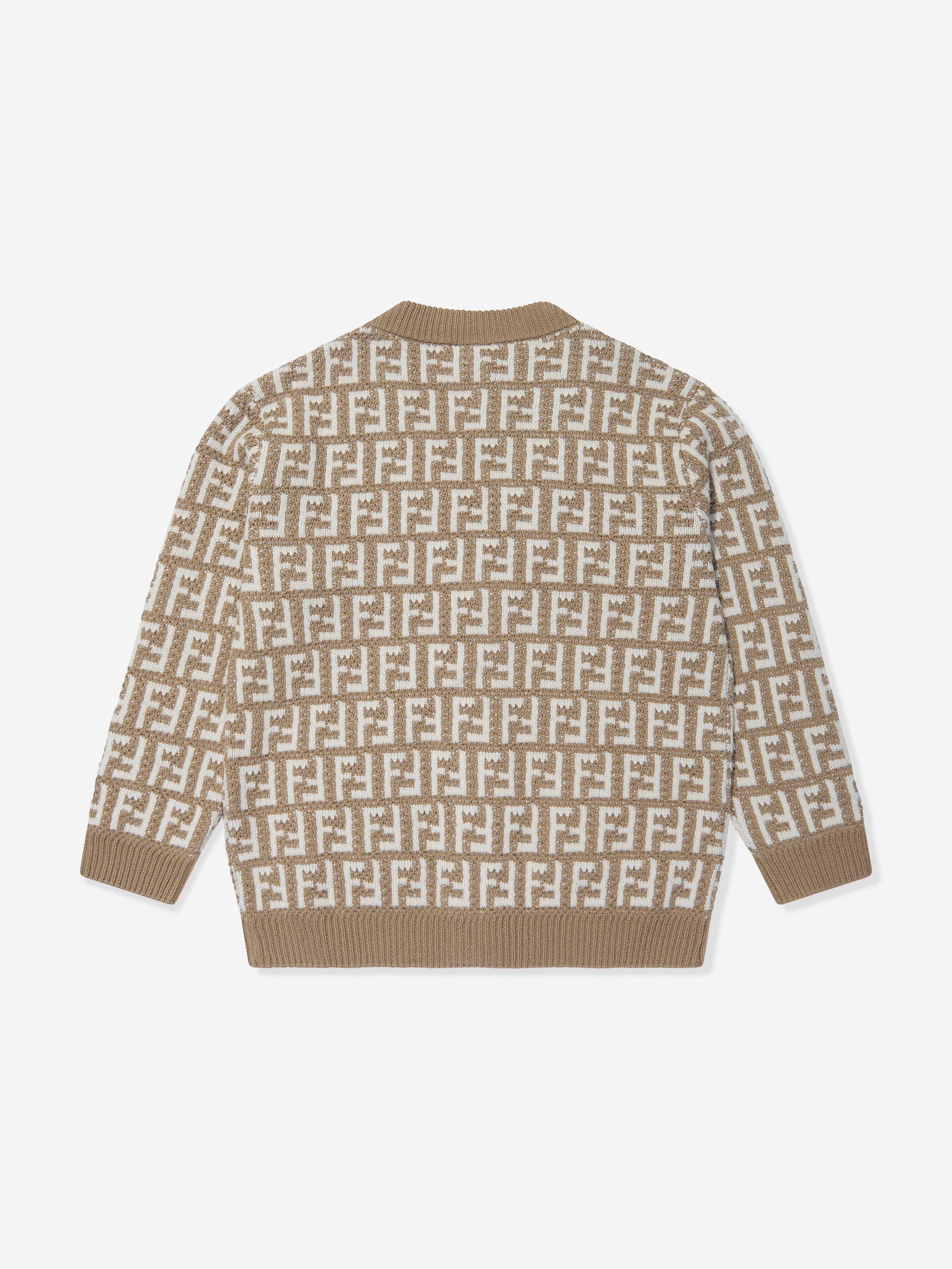 Fendi Kids Knitted FF Logo Cardigan in Beige 8 Yrs