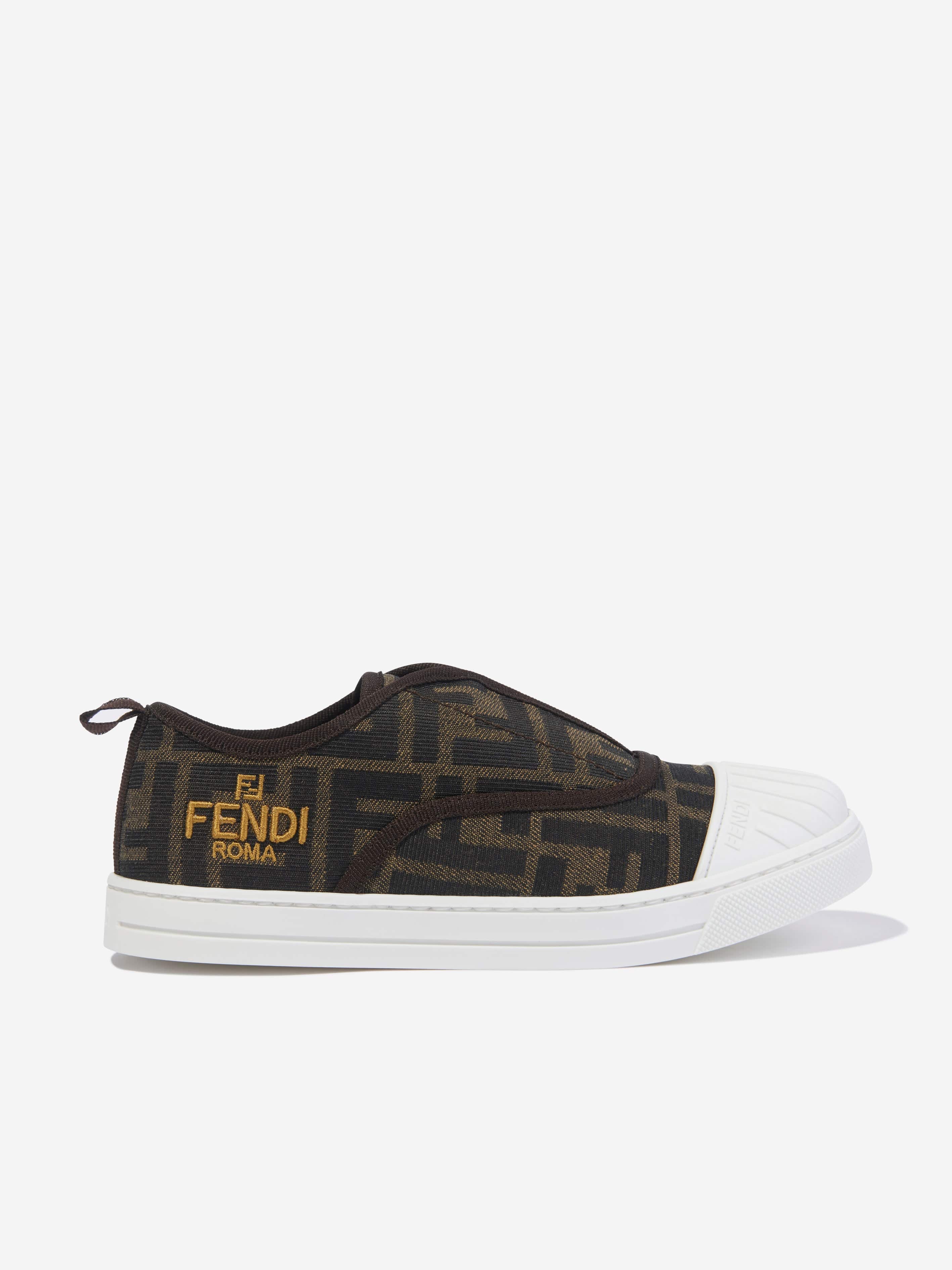 Fendi Kids FF Logo Trainers in Brown